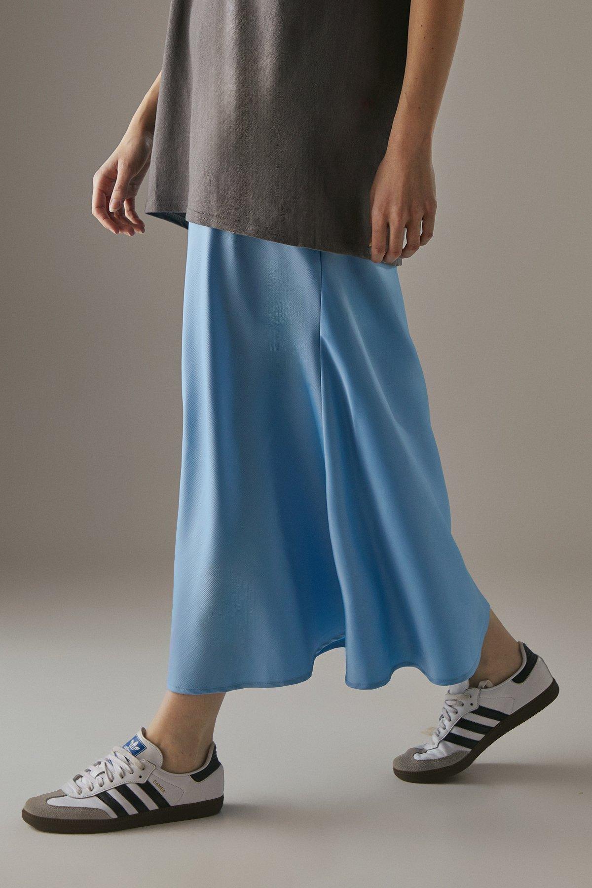 Warehouse Satin Bias Midi Skirt Blue image 1