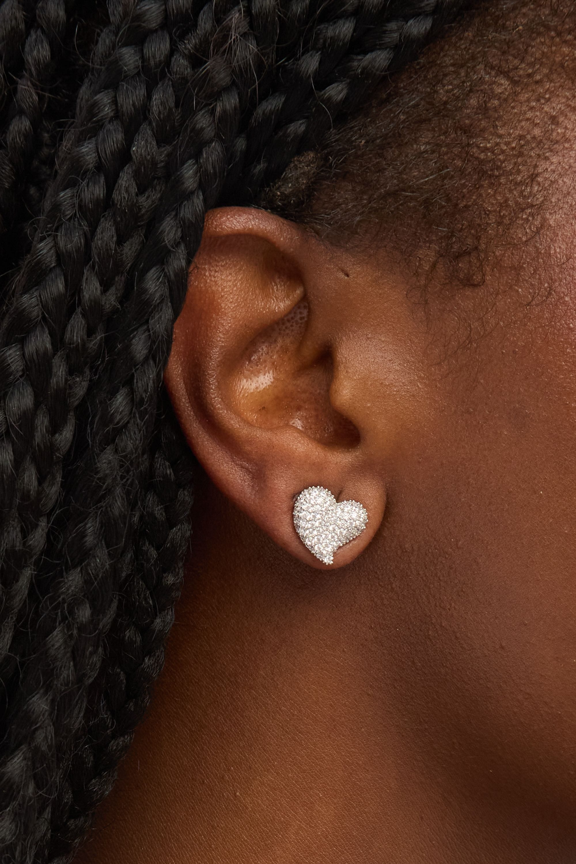 Jon Richard Rhodium Plated Pave Heart Stud Earrings image 3