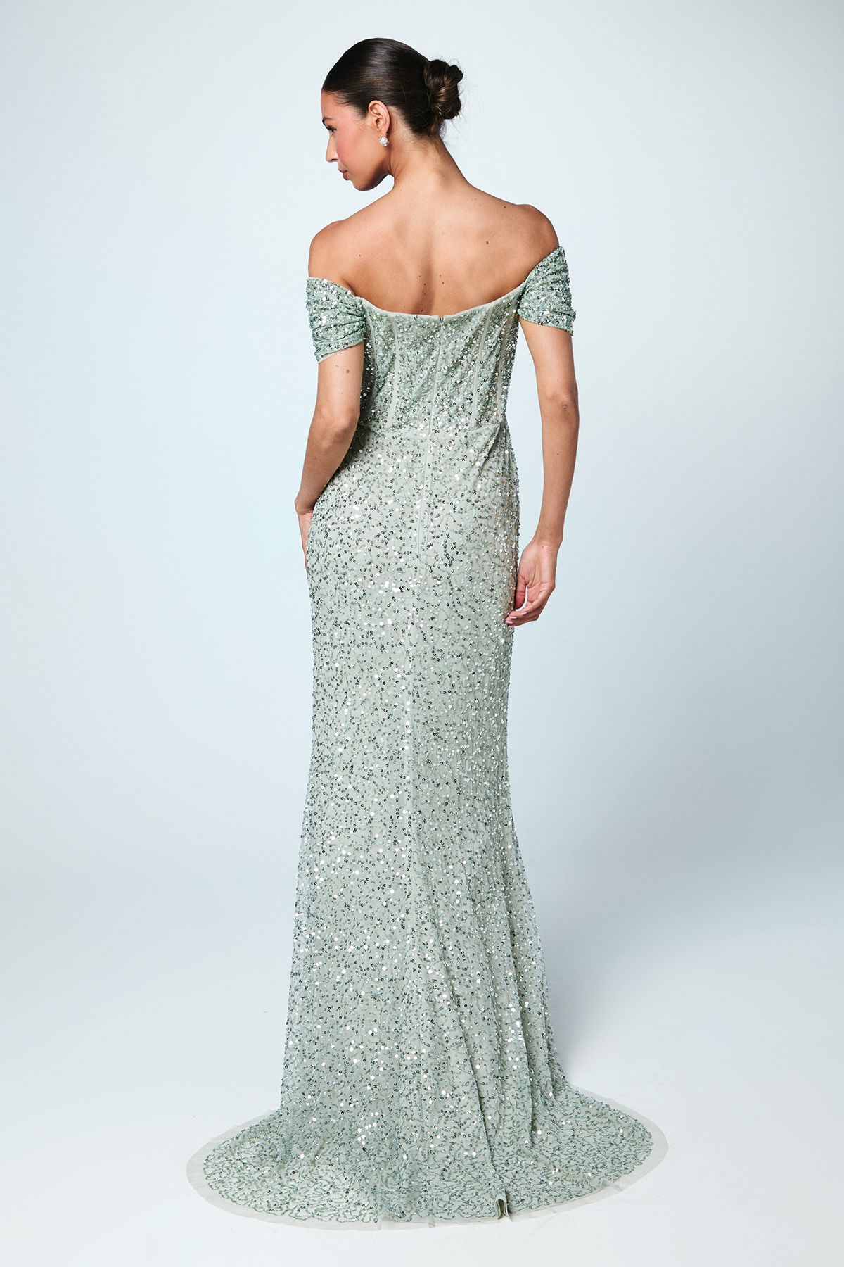 Coast Sequin Bardot Maxi Bridesmaid Dress Sage image 3