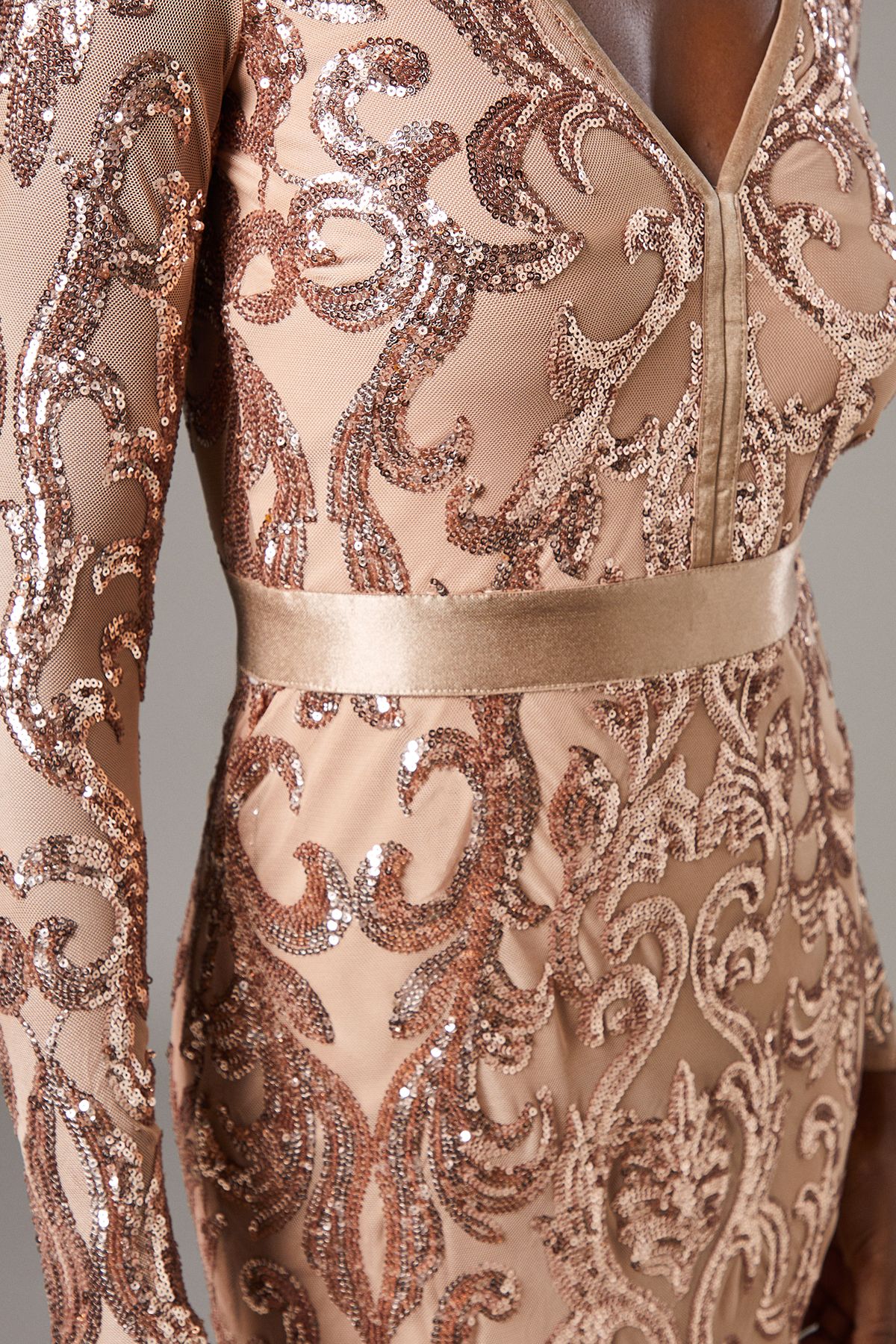 Coast Long Sleeve Sequin Maxi Dress Champagne image 5