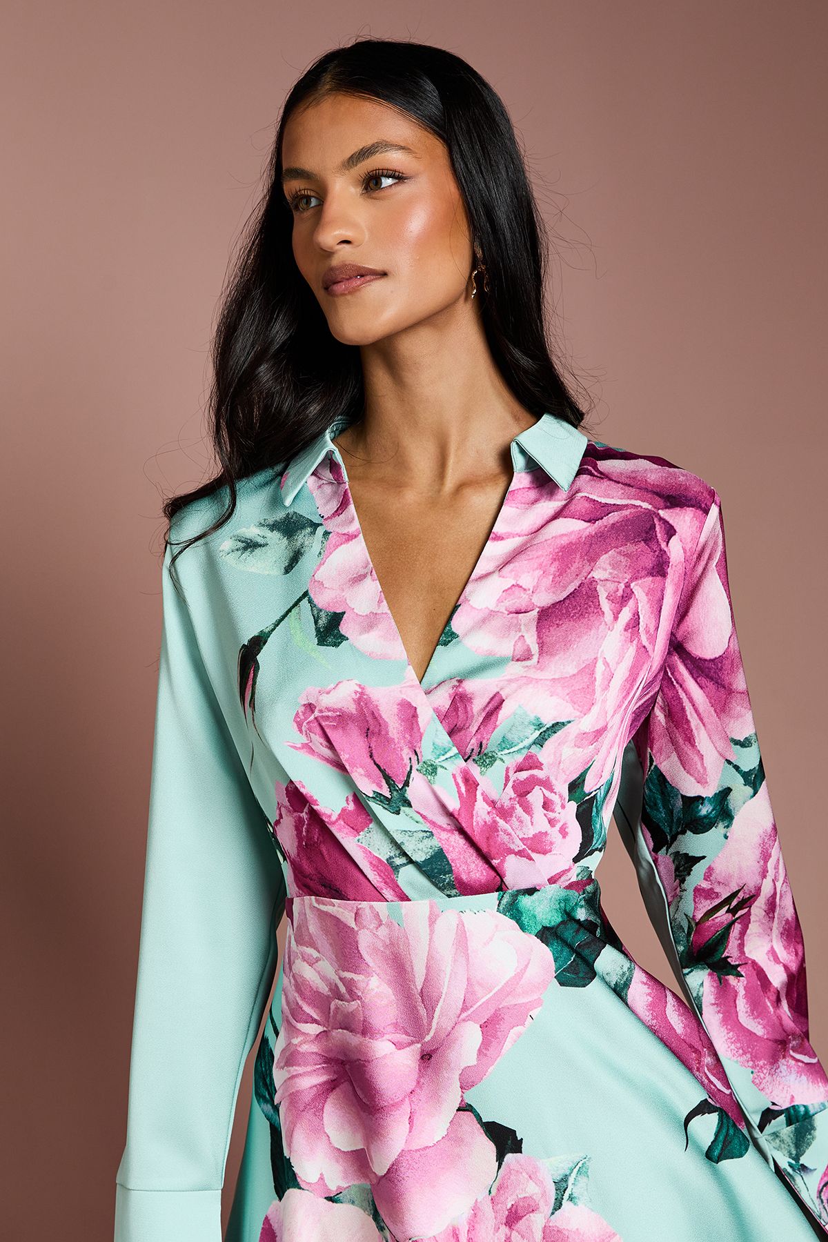 Coast Petite Placement Print Wrap Front Gown Sage image 4