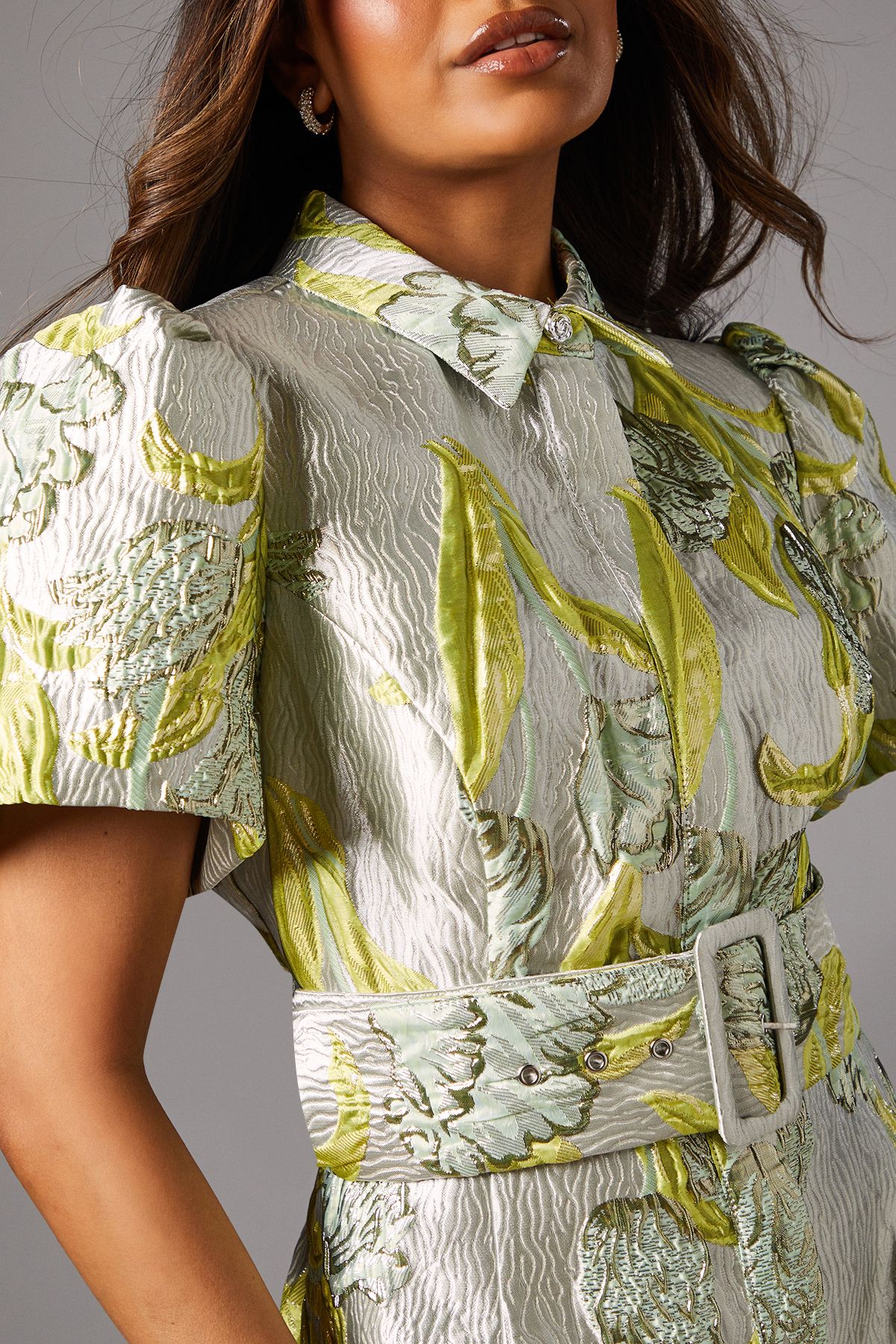 Coast Petite Belted Jacquard Shirt Dress Silver image 4