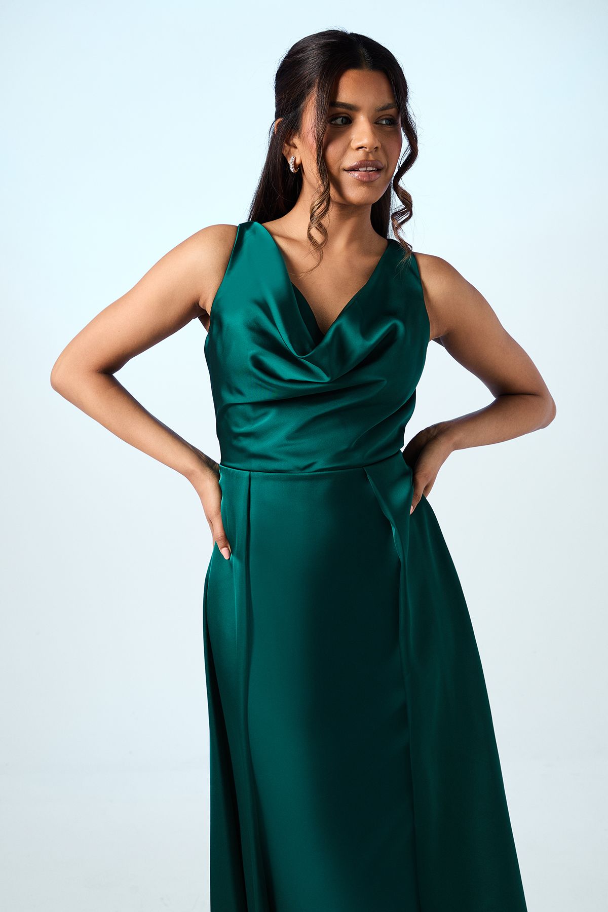 Coast Coast Honoured Petite Sleeveless Cowl Neck Satin Maxi Bridesmaid Dress Emerald image 2
