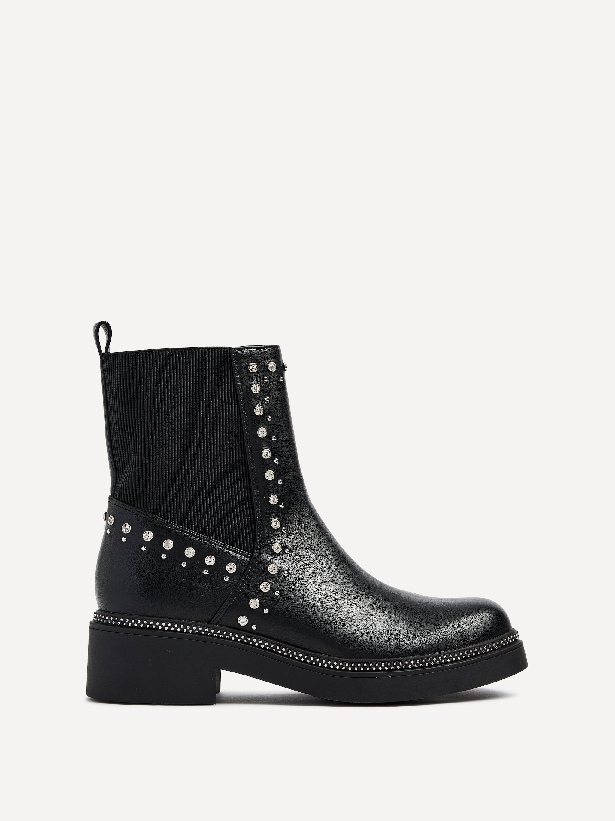 Linzi Optic Black Faux Leather Diamante Embellished Chelsea Boot image 1