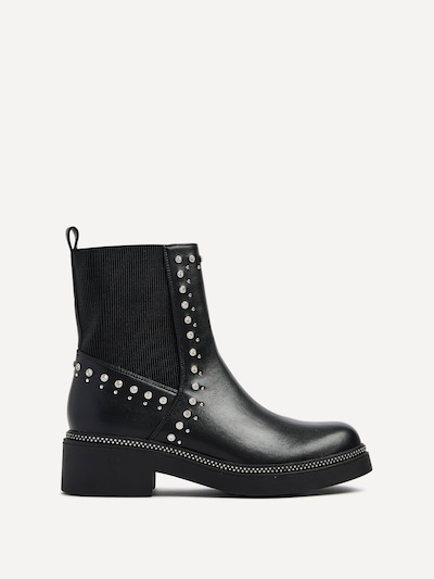 Linzi Optic Black Faux Leather Diamante Embellished Chelsea Boot