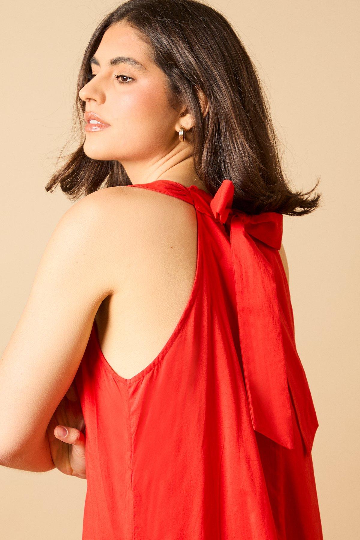 Oasis Halterneck Maxi Smock Dress Red image 2