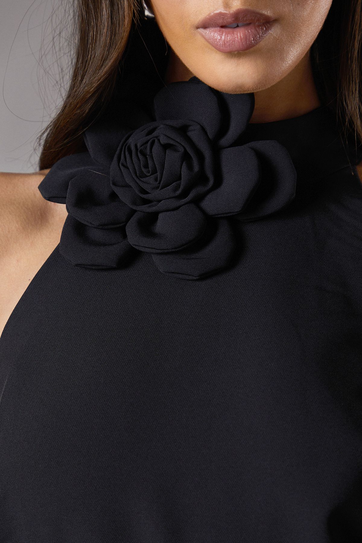 Coast High Neck Corsage Detail Midi Dress Black image 5
