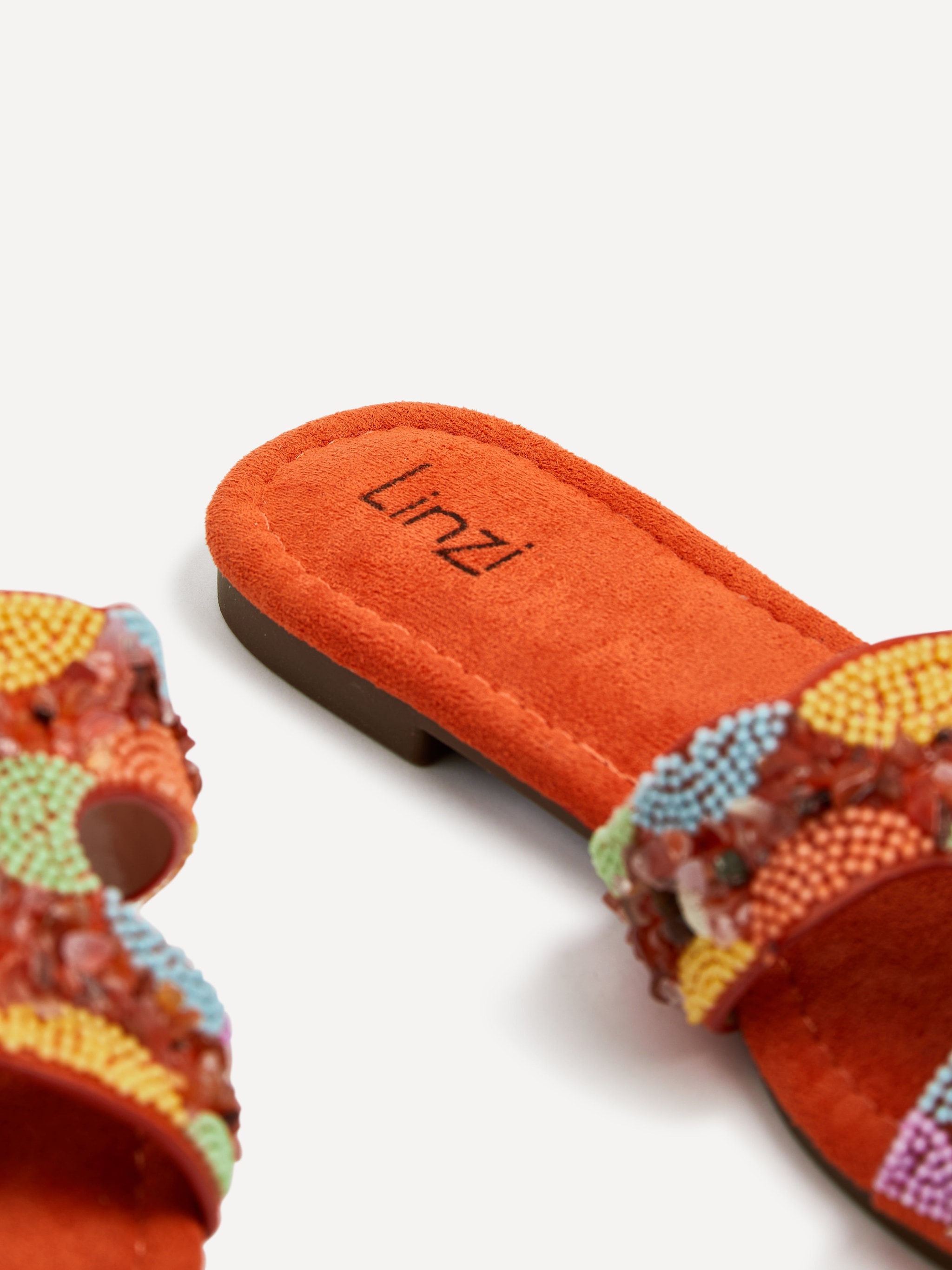 Linzi Zahara Orange Faux Suede Embellished Slider Sandal image 5