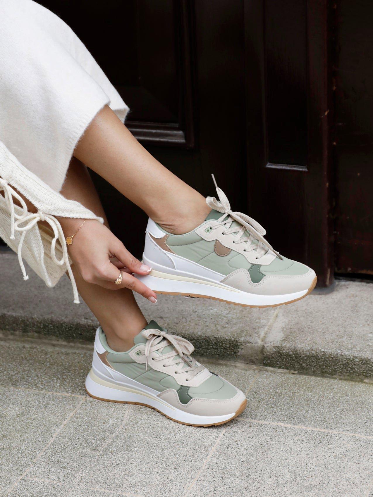 Linzi Clapham Khaki Two-Tone Wedged Trainer image 6