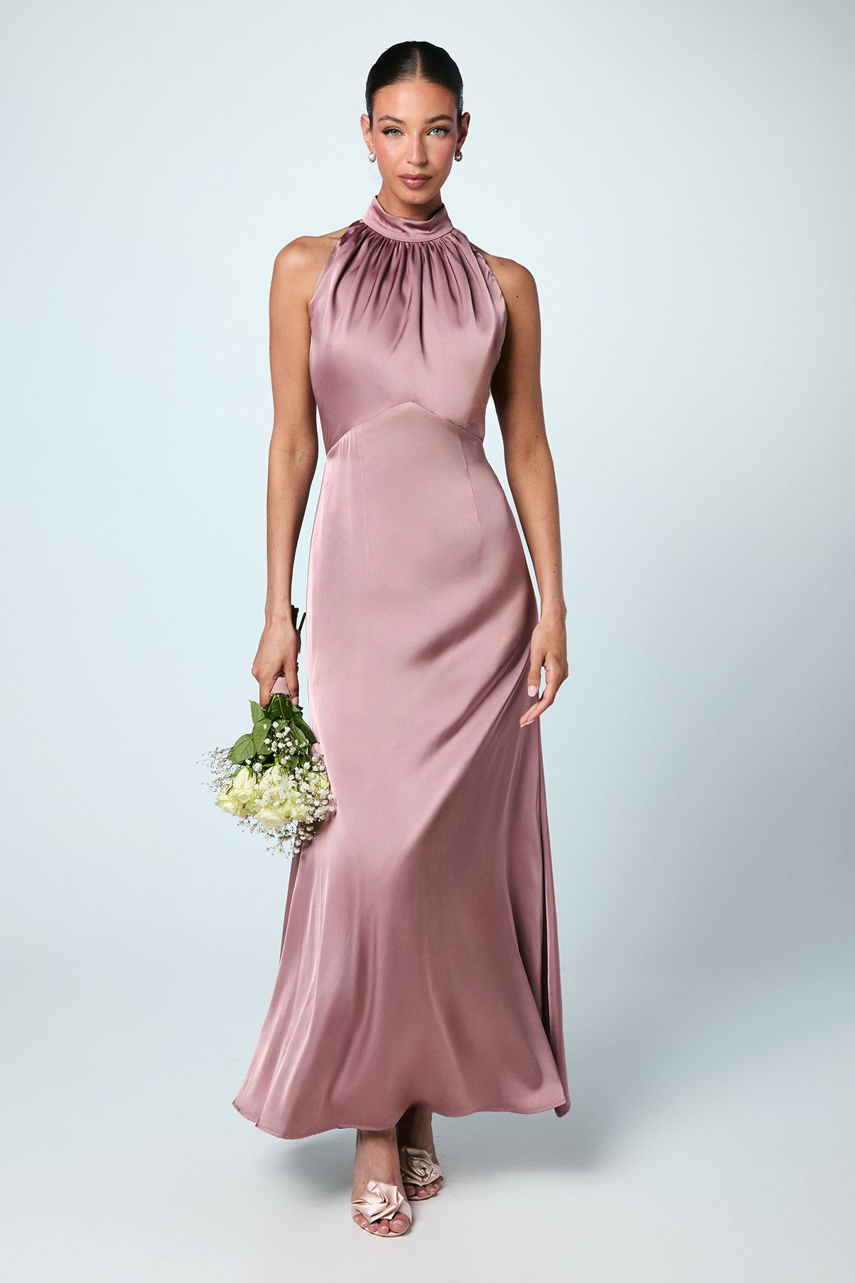 Coast Satin Halterneck Maxi Bridesmaid Dress Mink image 1
