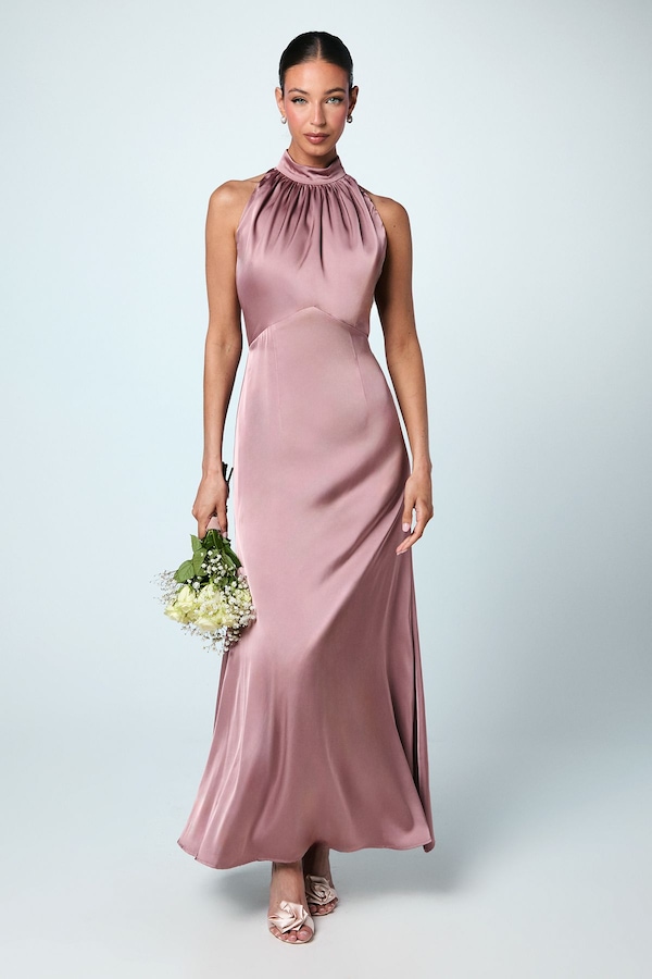 Coast Satin Halterneck Maxi Bridesmaid Dress Mink