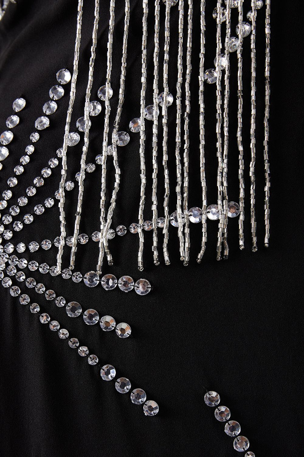 Warehouse Premium Hand Embellished Sequin Bandeau Fringe Starburst Midi Dress Silver image 5