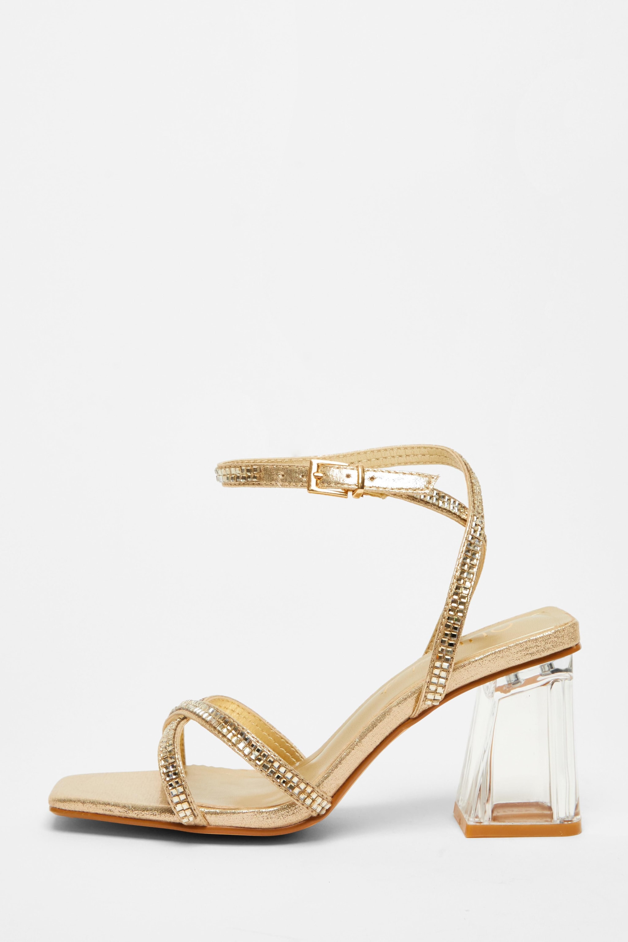Quiz Gold Wide Fit Diamante Heels image 3