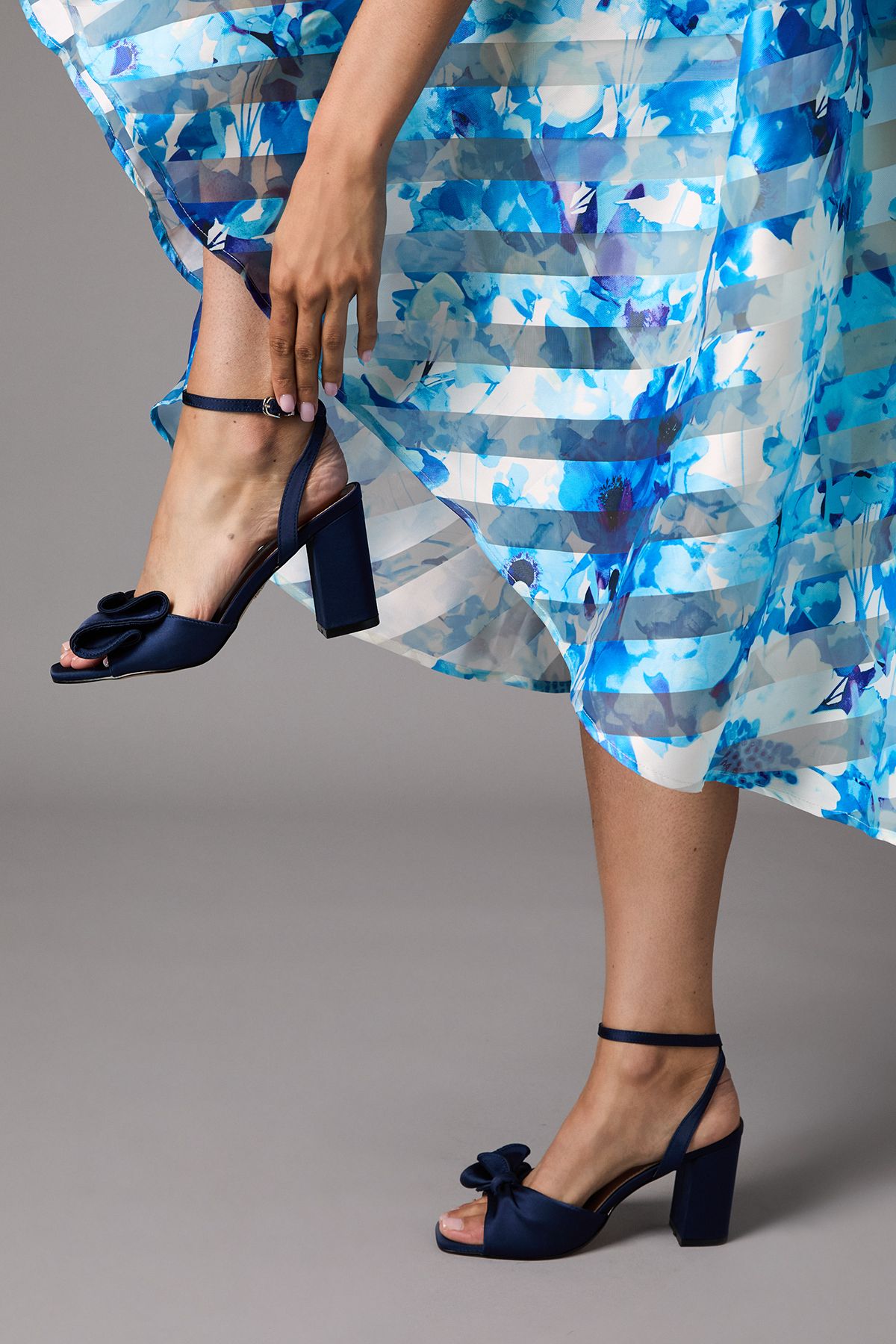 Coast Wide Fit Tina Satin Soft Ruffle High Block Heel Sandals Navy image 1