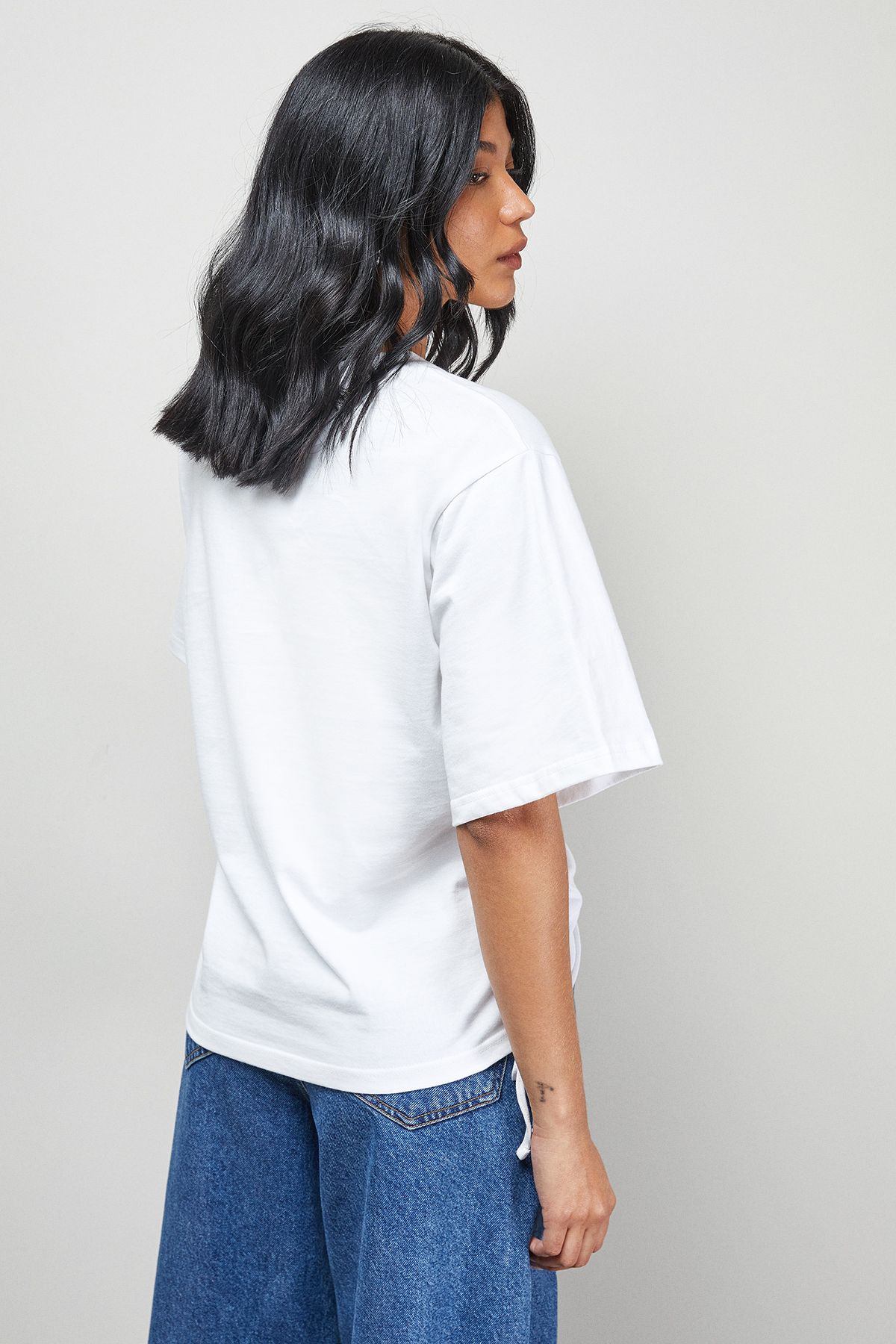 Warehouse Gathered Waist Boxy T-Shirt White image 3