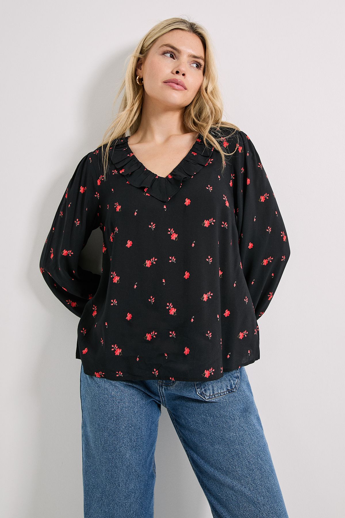 Dorothy Perkins Ditsy Floral Collar Detail Tie Sleeve Printed Blouse Floral image 2