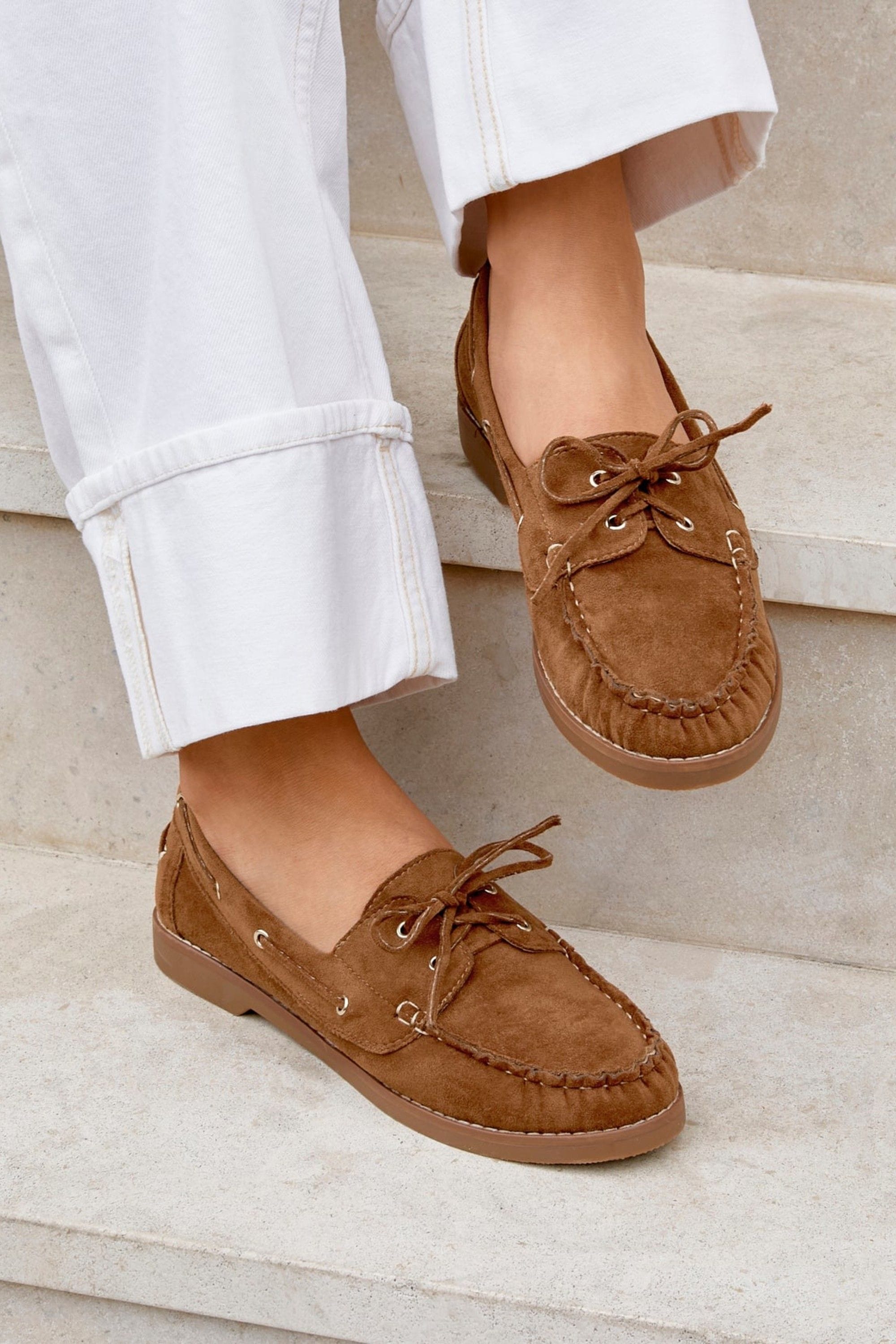 Linzi Frame Tan Faux Suede Boat Shoes image 2