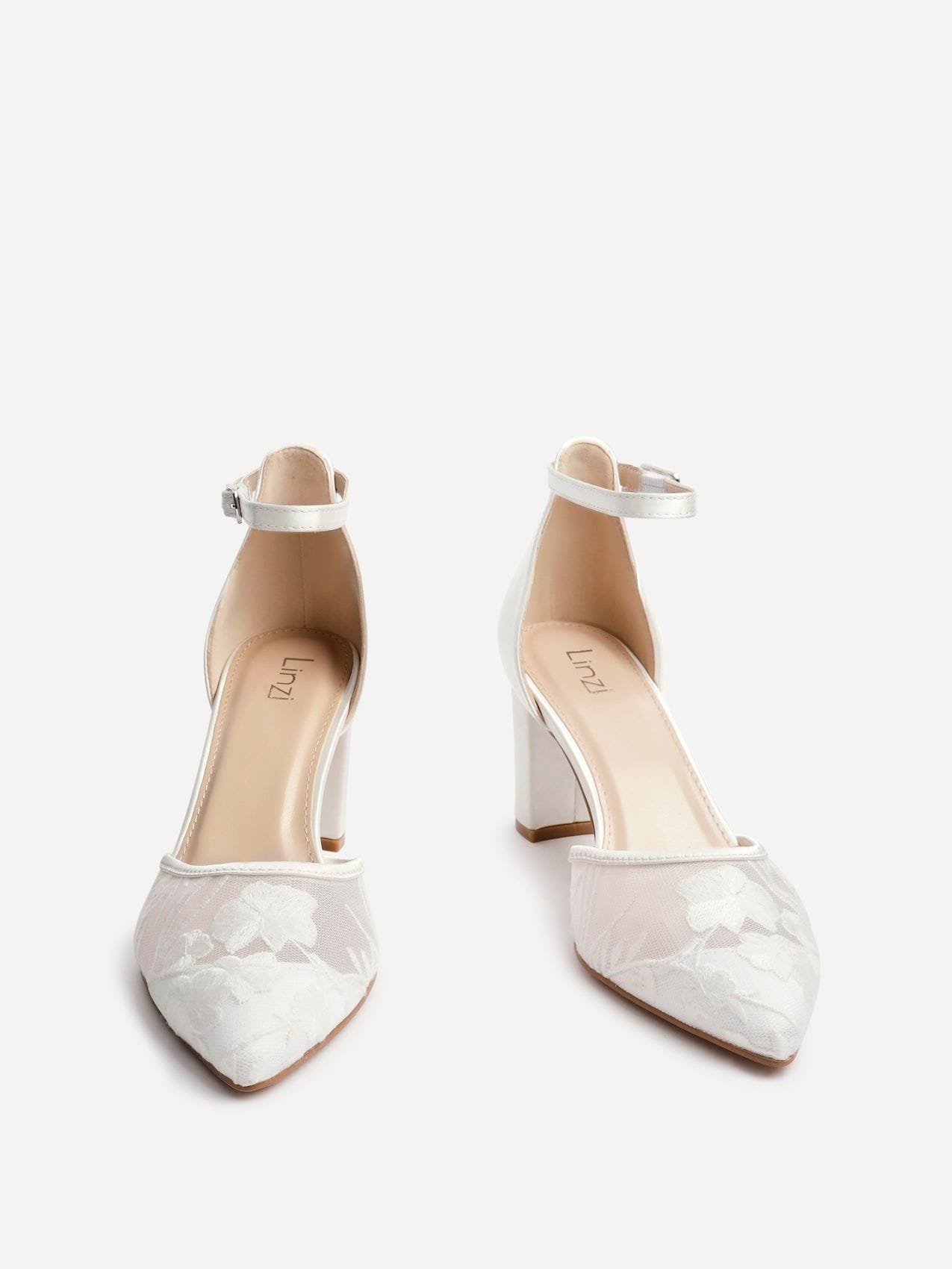Linzi Essence Ivory Satin Floral Lace Block Court Heel image 3