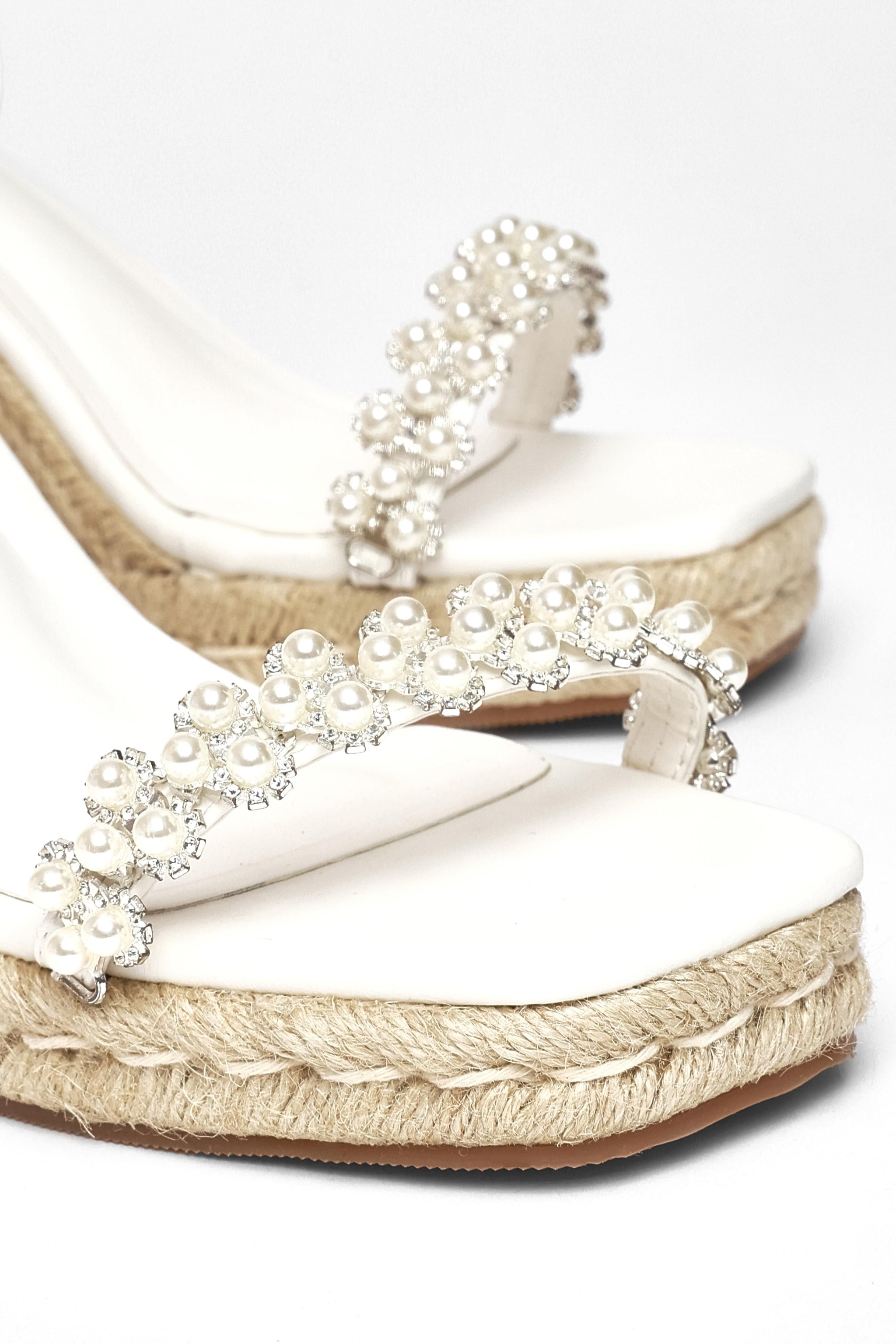 Quiz White Embellished High Wedges image 5