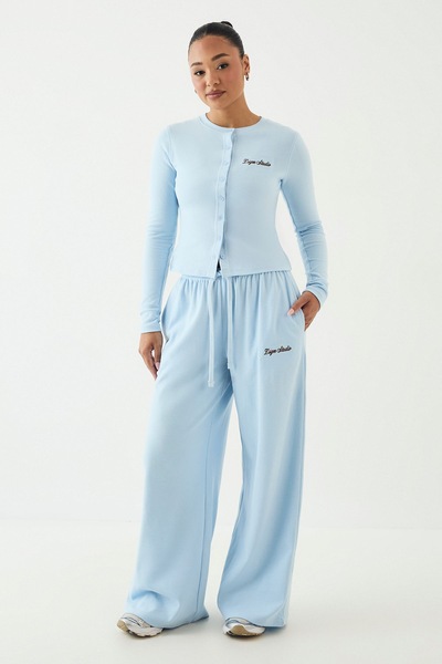 DSGN Studio DSGN Studio Embroidered Rib Wide Leg Trouser Light Blue
