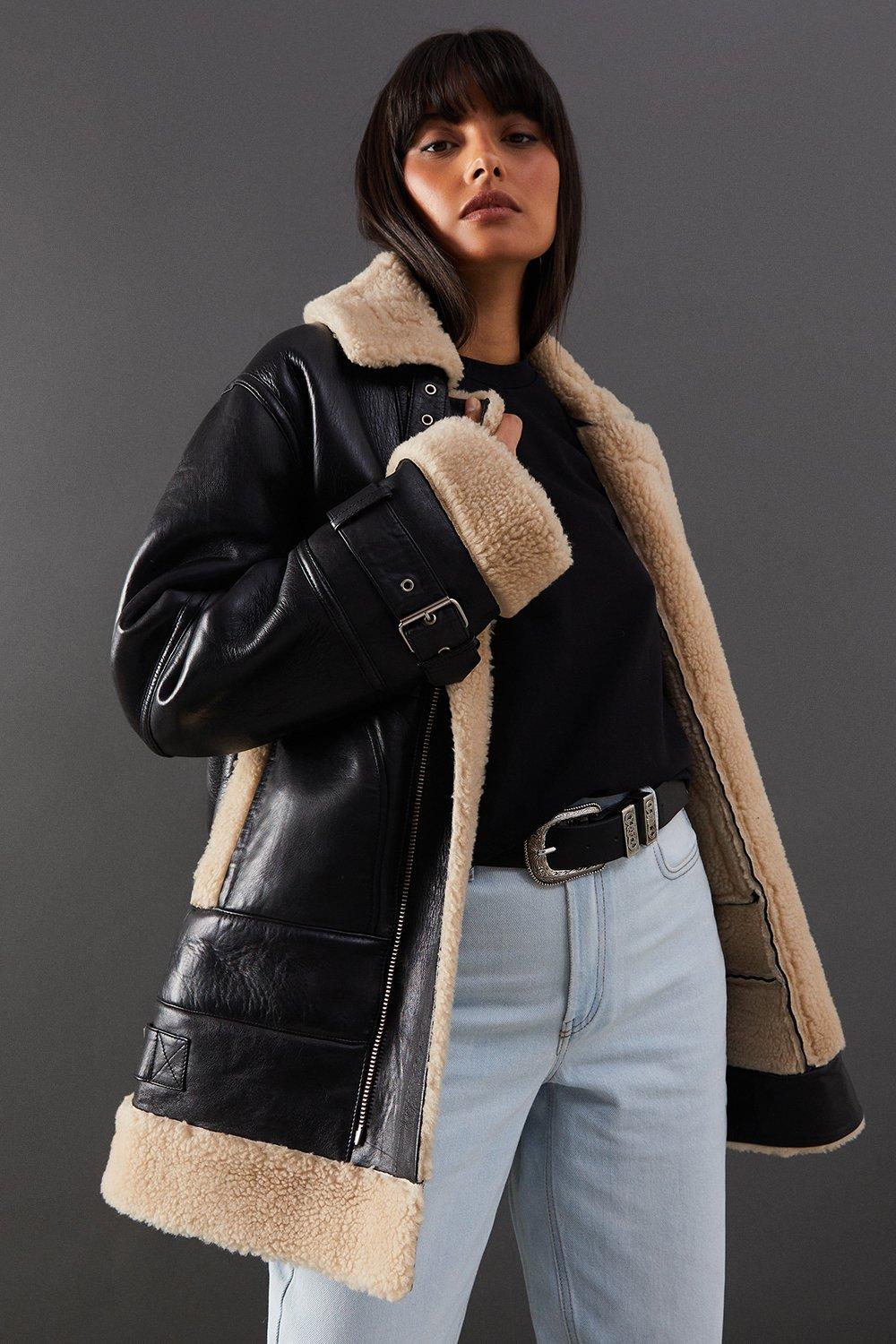 Faux Fur Warehouse Aviator Jacket Black Warehouse Black Real