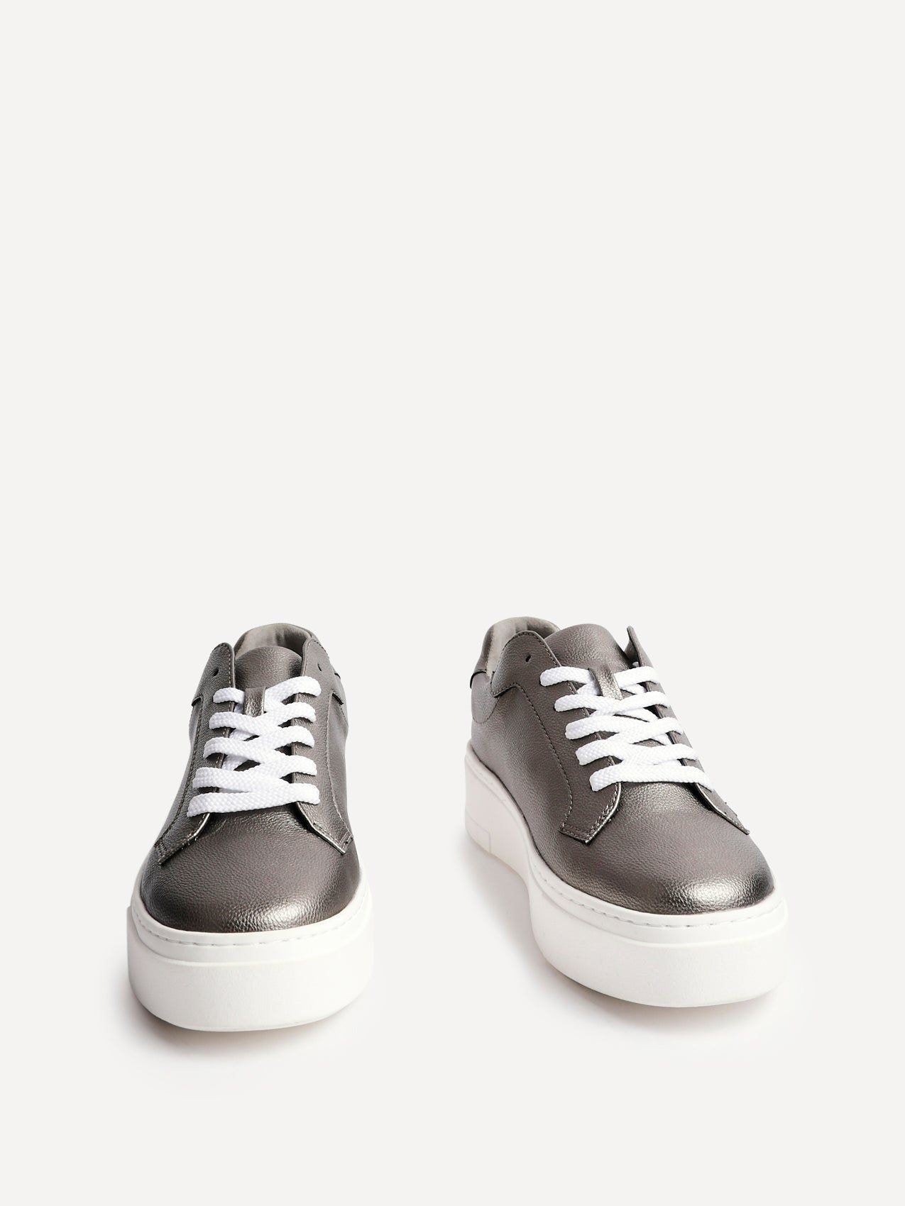 Linzi Jersey Pewter Faux Leather Lace Up Flatform Trainers image 6