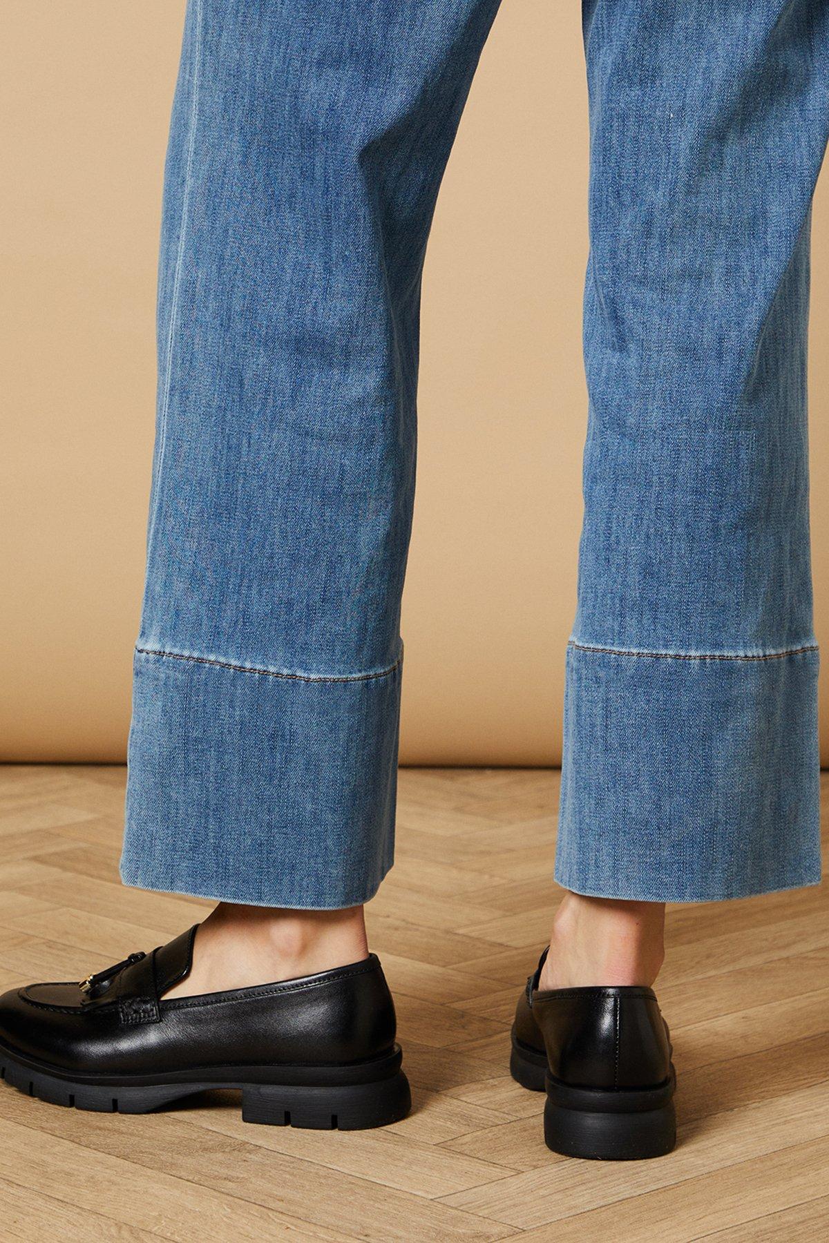 Oasis Brooke Leather Tassel Detail Chunky Loafers Black image 3