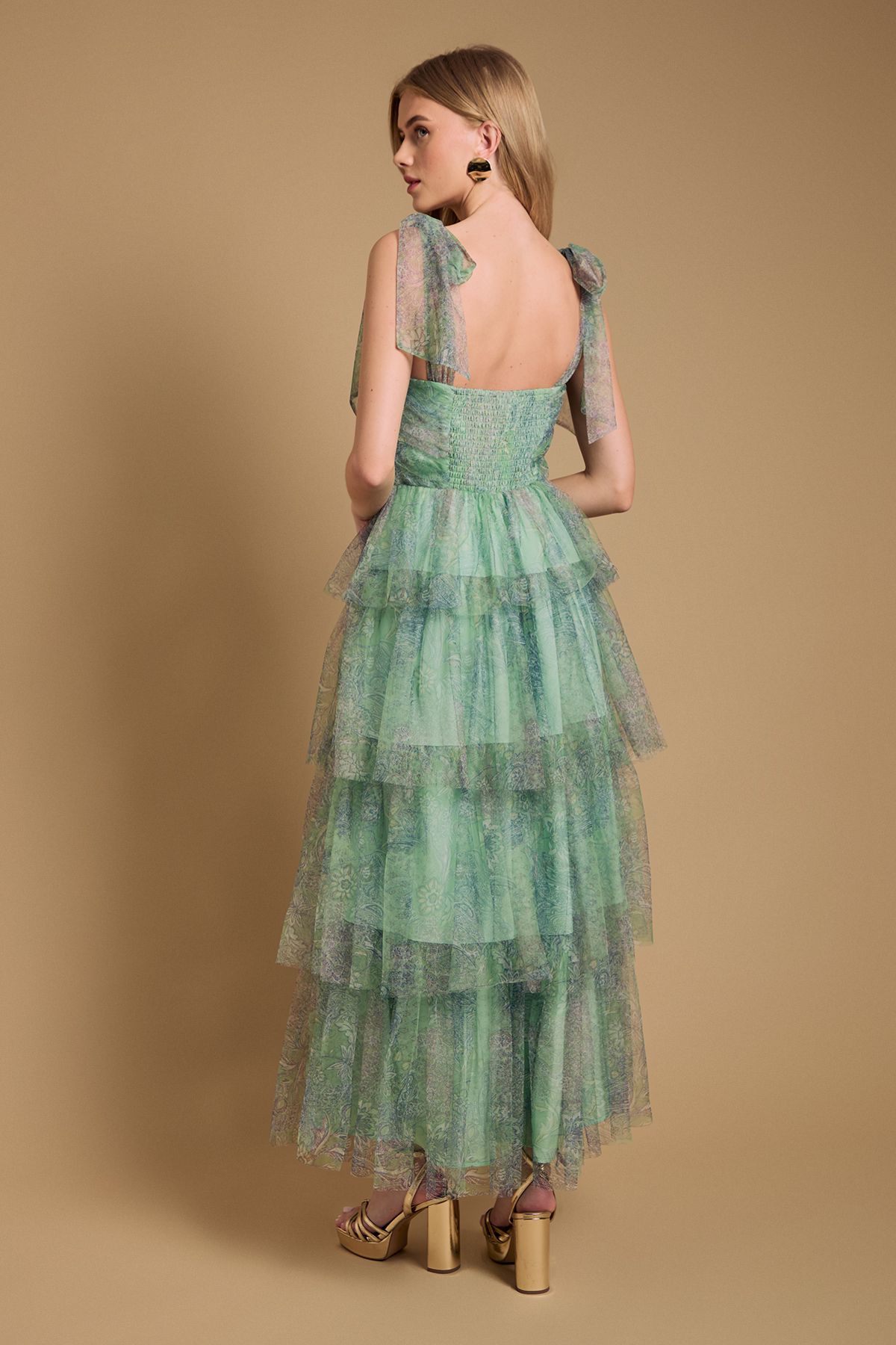 Oasis Tiered Tie Strap Maxi Dress Multi image 3