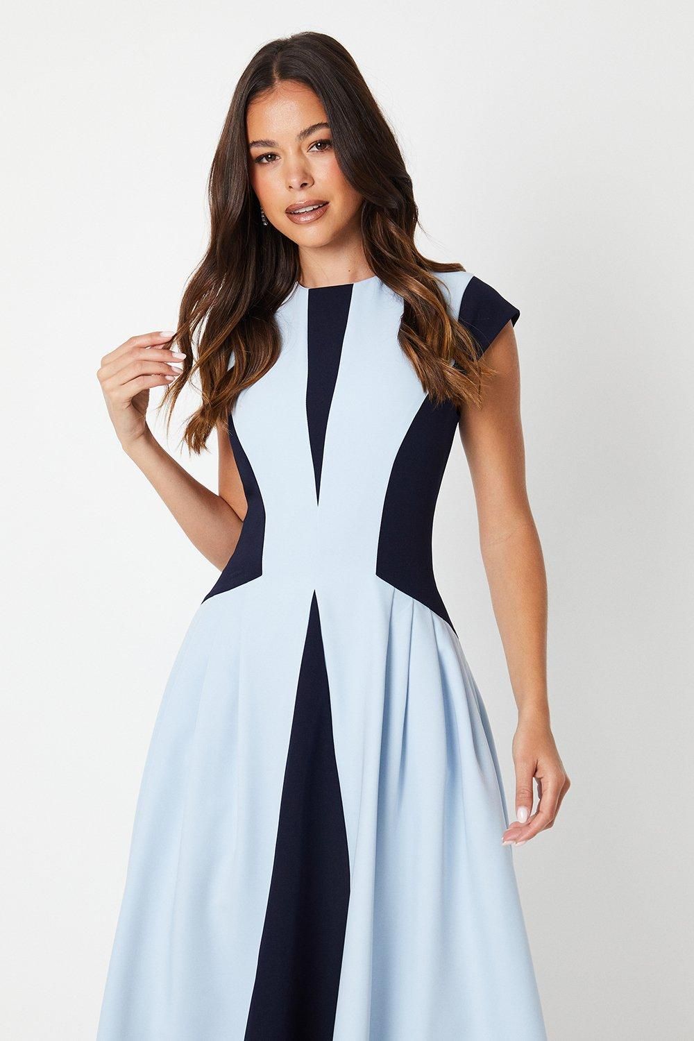 Coast Crepe Colour Block Midi Dress Pale Blue image 2