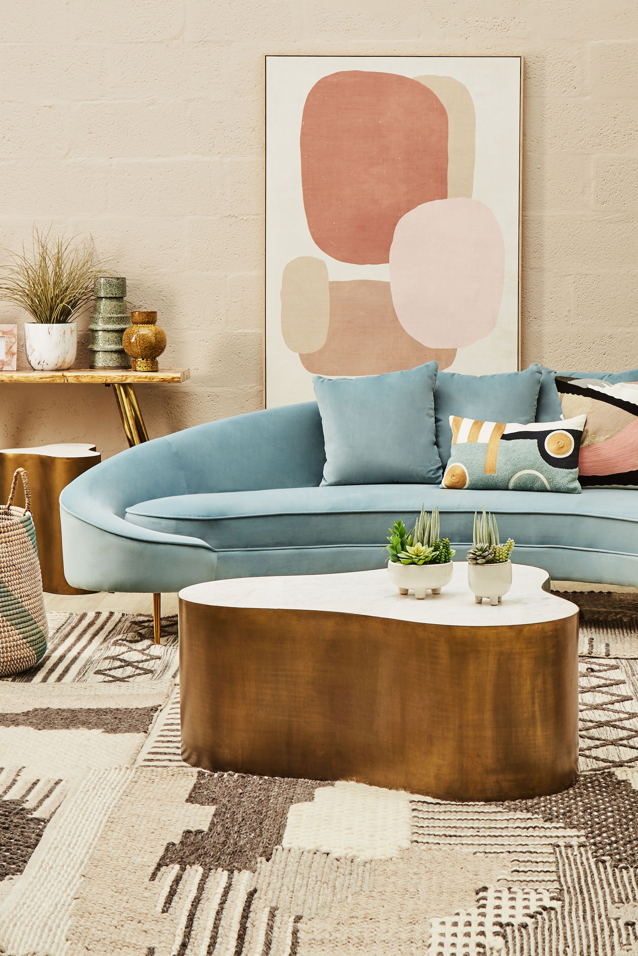 Orsina Large Handcrafted Patchwork Rug, Muted Colour Tribal-Inspired Area Rug, Soft Wool & Cotton Blend Rug image 3