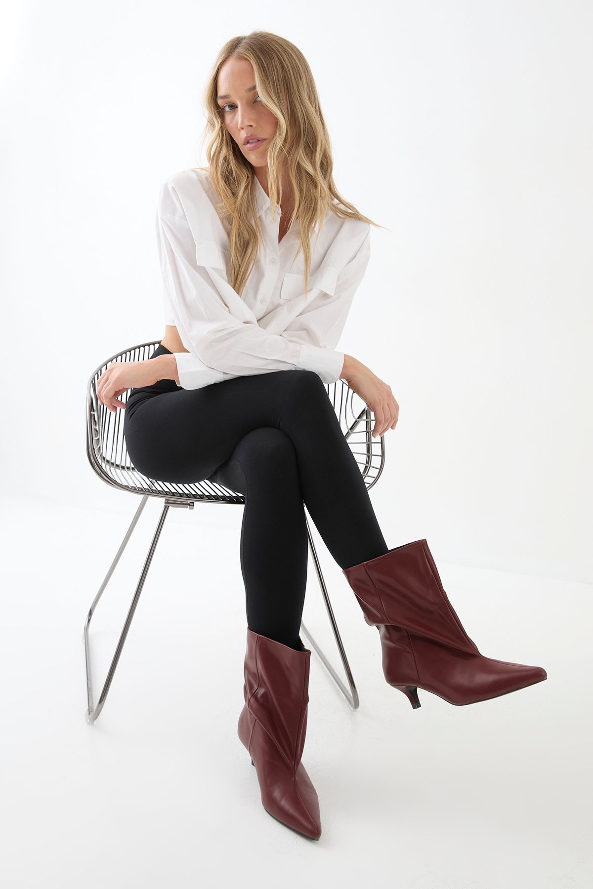 MissPap Low Stiletto Heel Ankle Boots Burgundy image 2