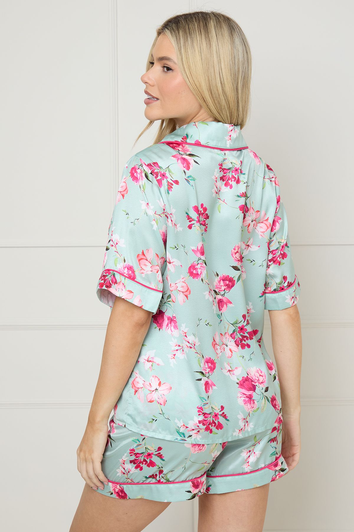 Oasis Sage Floral Satin Printed Short Nightwear set Sage image 4