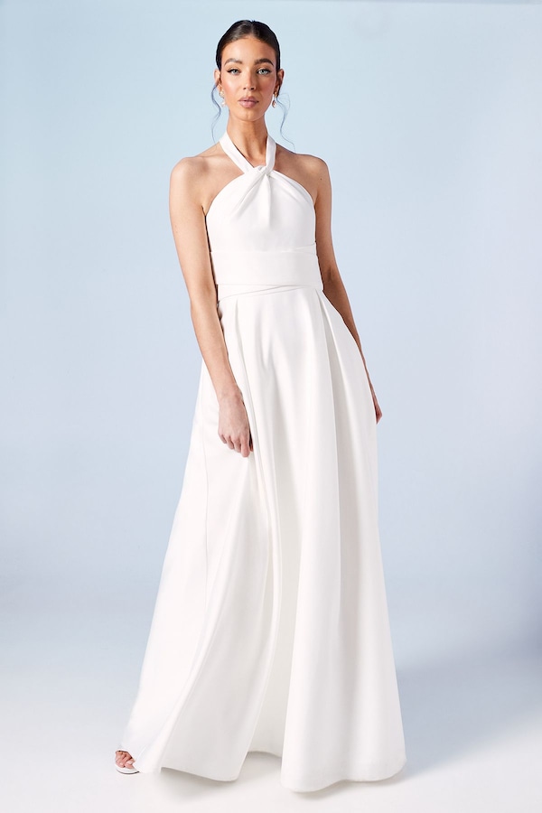 Coast Structured Satin Halterneck Bow Back Wedding Dress Ivory