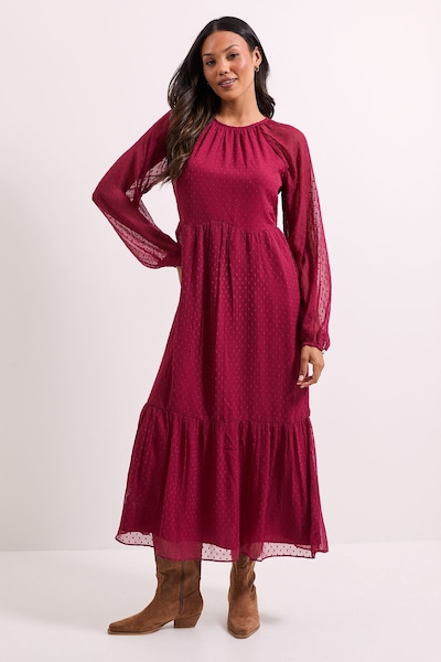 Dorothy Perkins Burgundy Floral Frill Detail Blouson Sleeve Mini Dress Burgundy