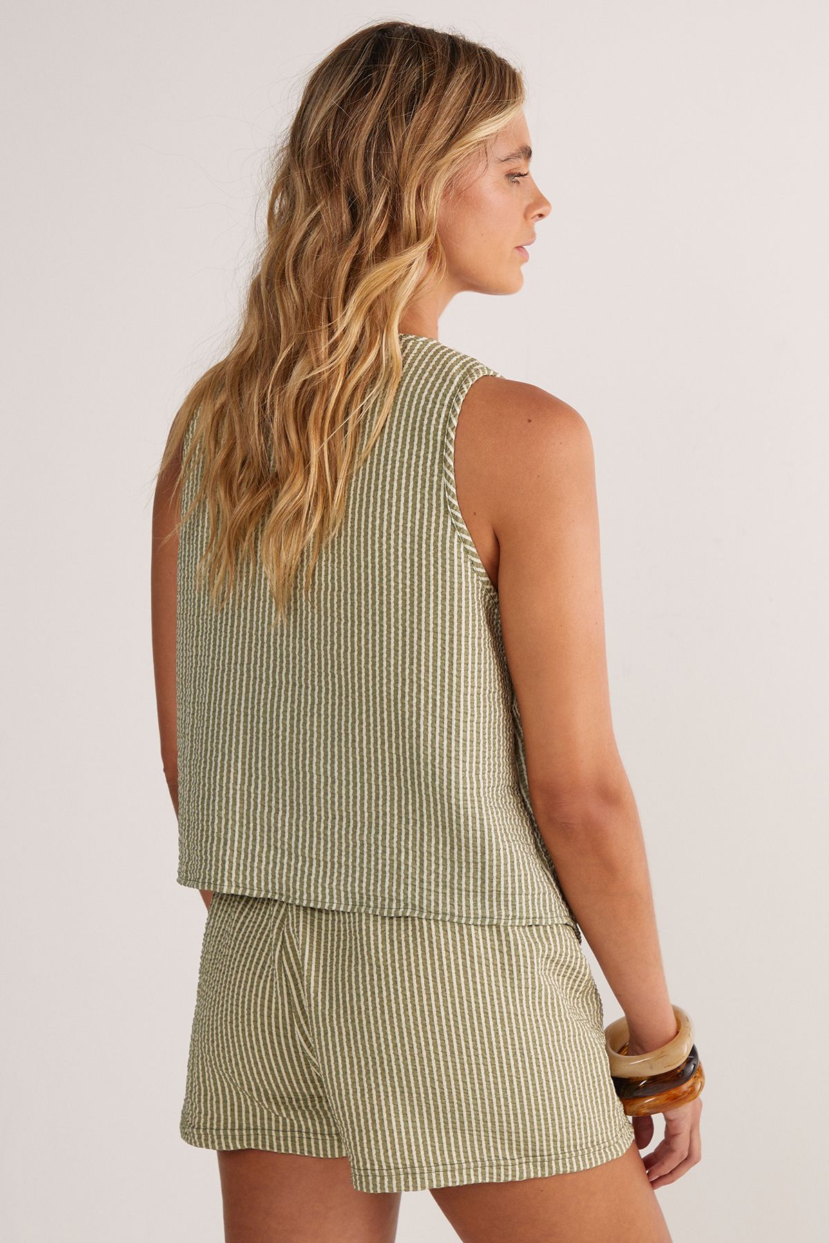 NastyGal Textured Stripe Boxer Shorts Sage image 4