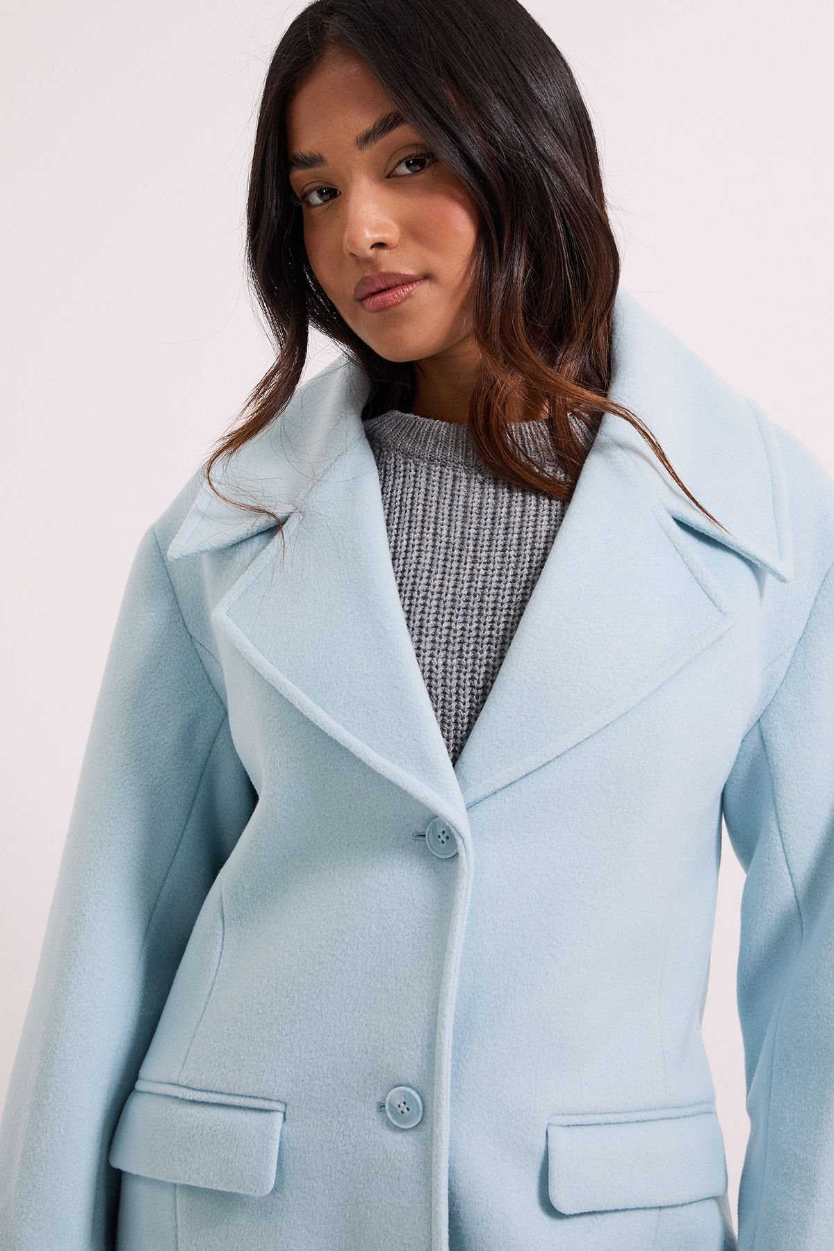 Dorothy Perkins Petite Brushed Relaxed Longline Coat Pale Blue image 3