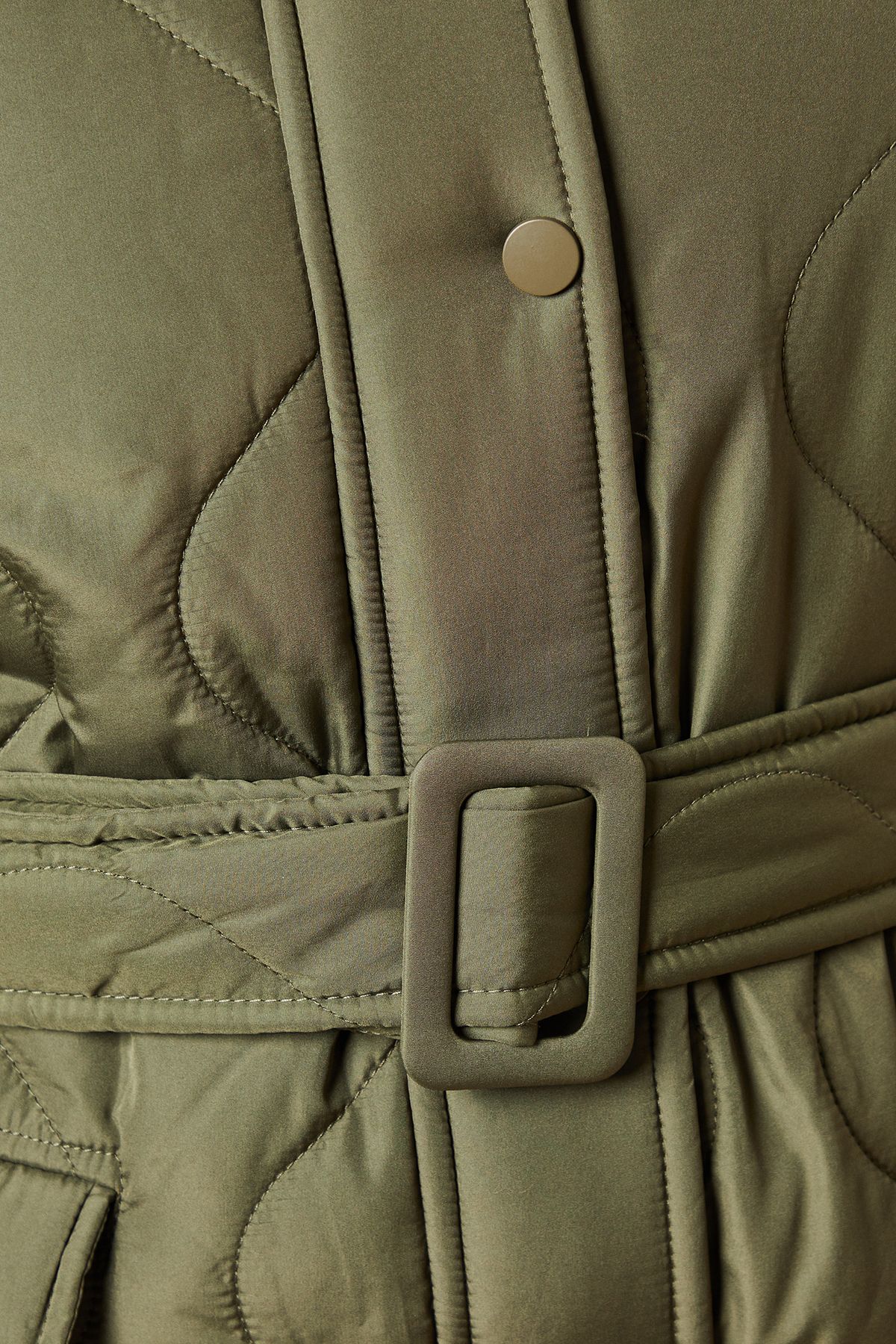 Dorothy Perkins Self Covered Button Quilted Padded Puffer Midi Coat Khaki image 5