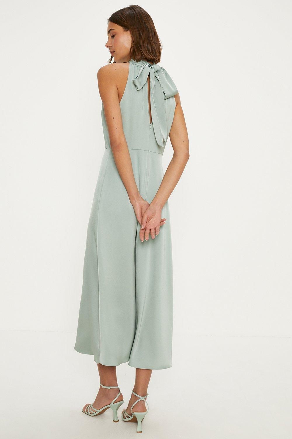 Oasis Oasis By Coast Satin Halter Neck Midi Bridesmaid Dress Sage image 3