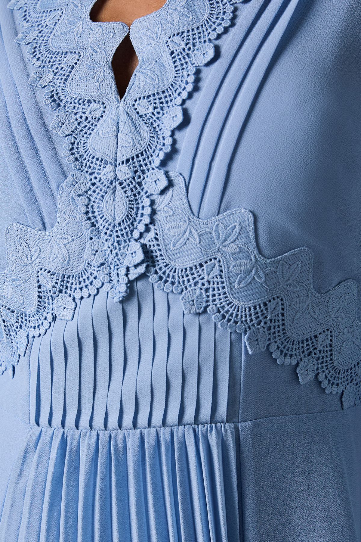 Coast Pleat Detail Lace Trim Maxi Dress Blue image 5