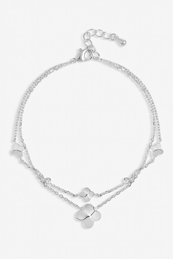 Inicio Sterling Silver Plated Double Row Bezel Clover Bracelet - Gift Pouch