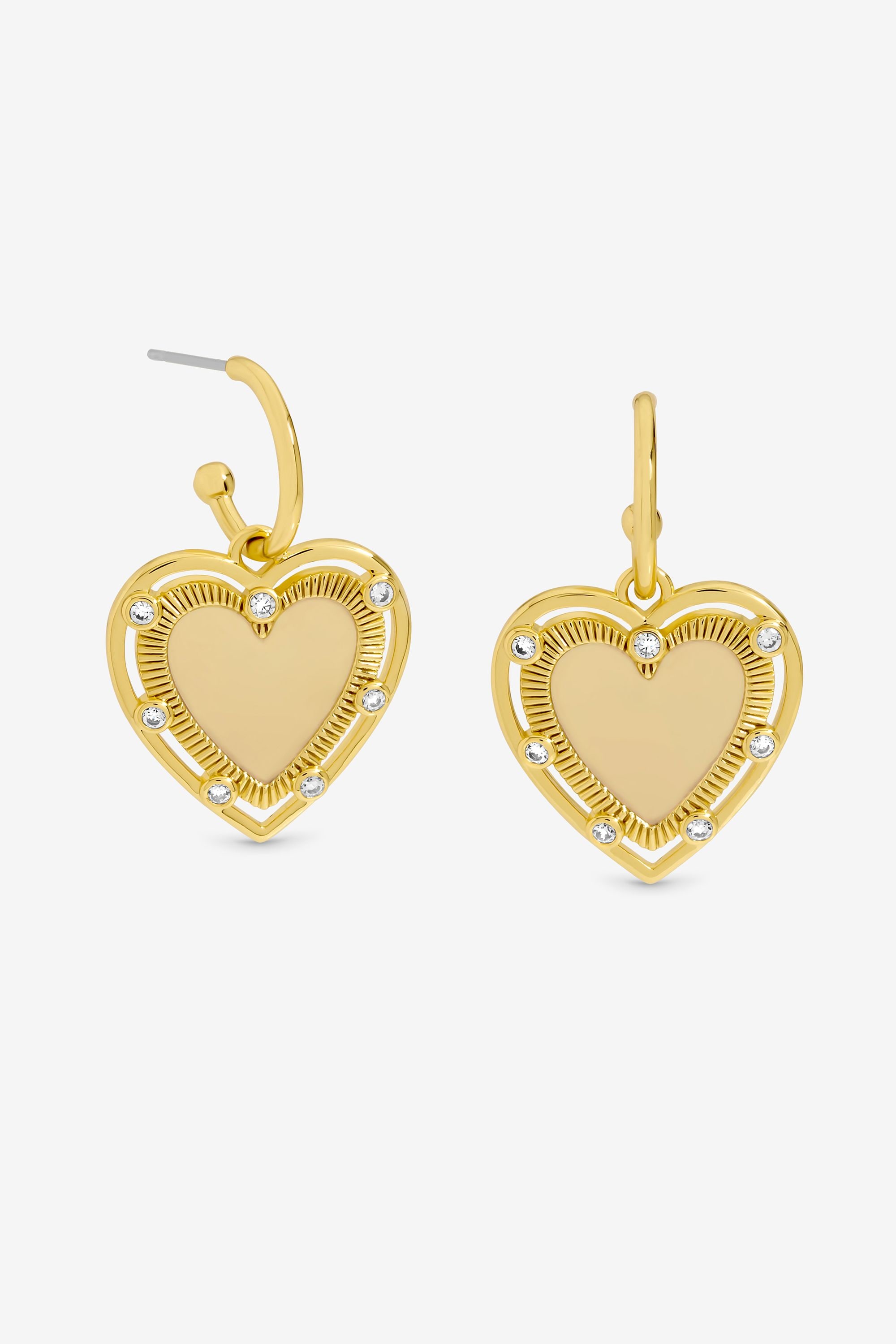 Inicio 14K Gold Plated Textured Heart Charm Hoop Earrings - Gift Pouch image 1