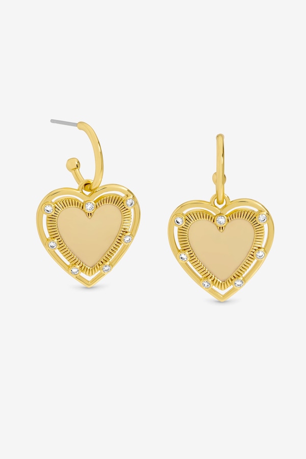 Inicio 14K Gold Plated Textured Heart Charm Hoop Earrings - Gift Pouch