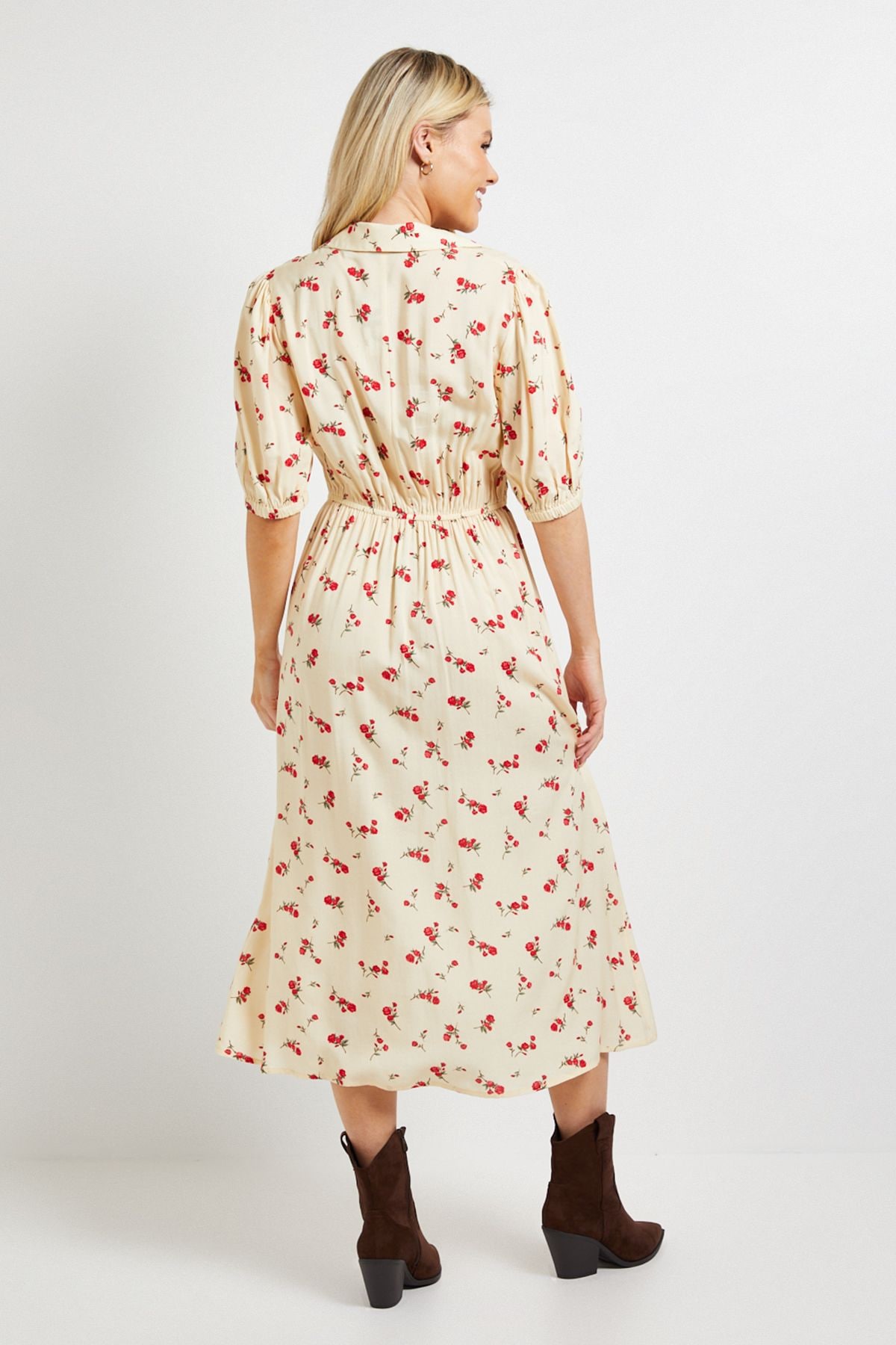 Dorothy Perkins Yellow Ditsy Collared Button Detail Puff Sleeve Midi Dress Yellow image 3