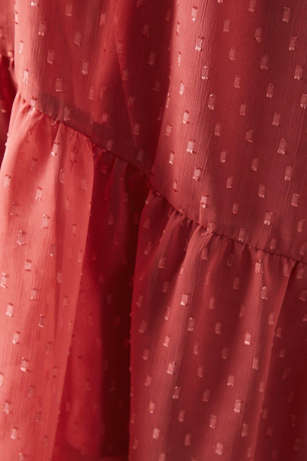 Warehouse Dobby Chiffon Tie Neck Drop Hem Mini Smock Dress Rose image 5