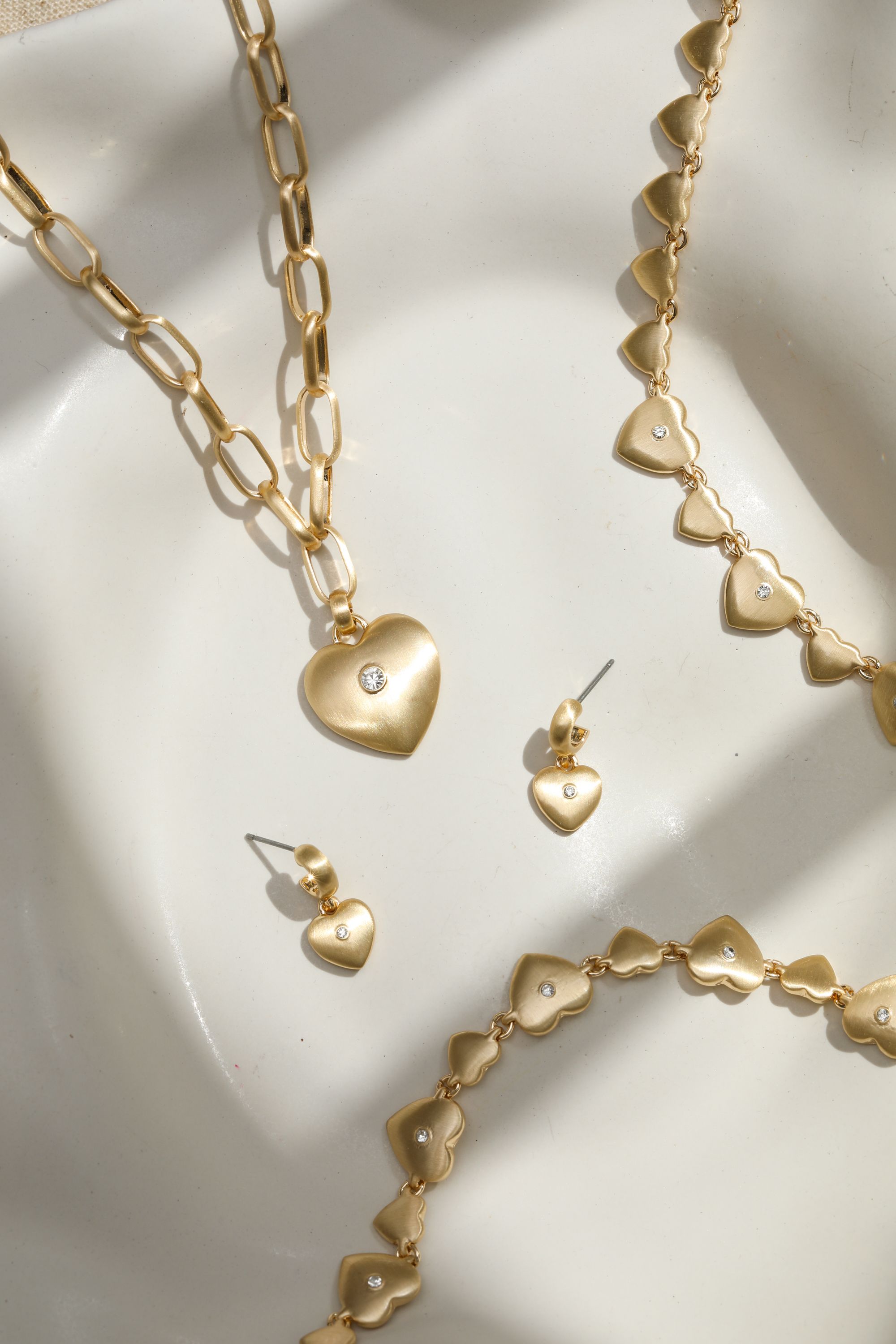 Inicio Gold Plated Brushed Heart and Crystal Pendant Necklace - Gift Pouch image 5