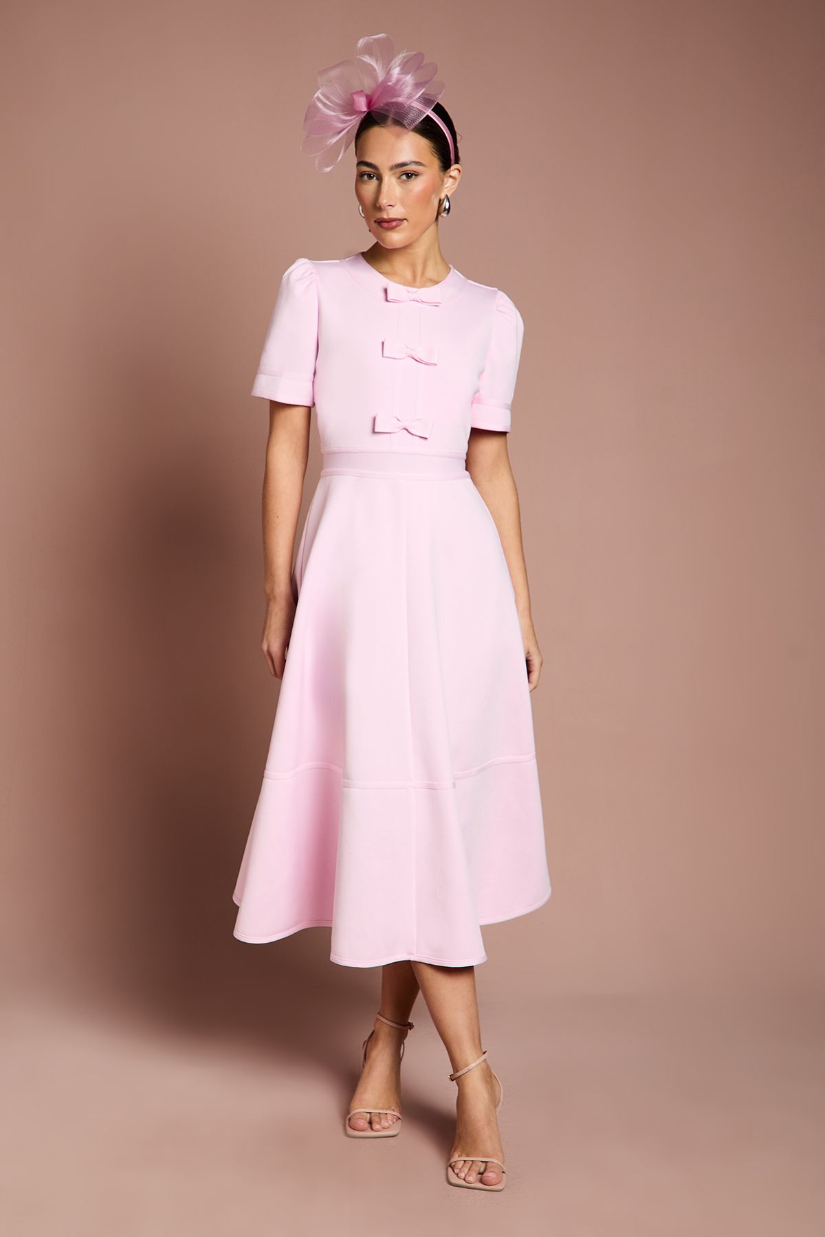Coast Bow Front Short Sleeve Bandage Midi Dress Pink