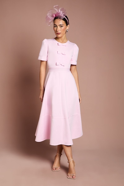 Coast Bow Front Short Sleeve Bandage Midi Dress Pink