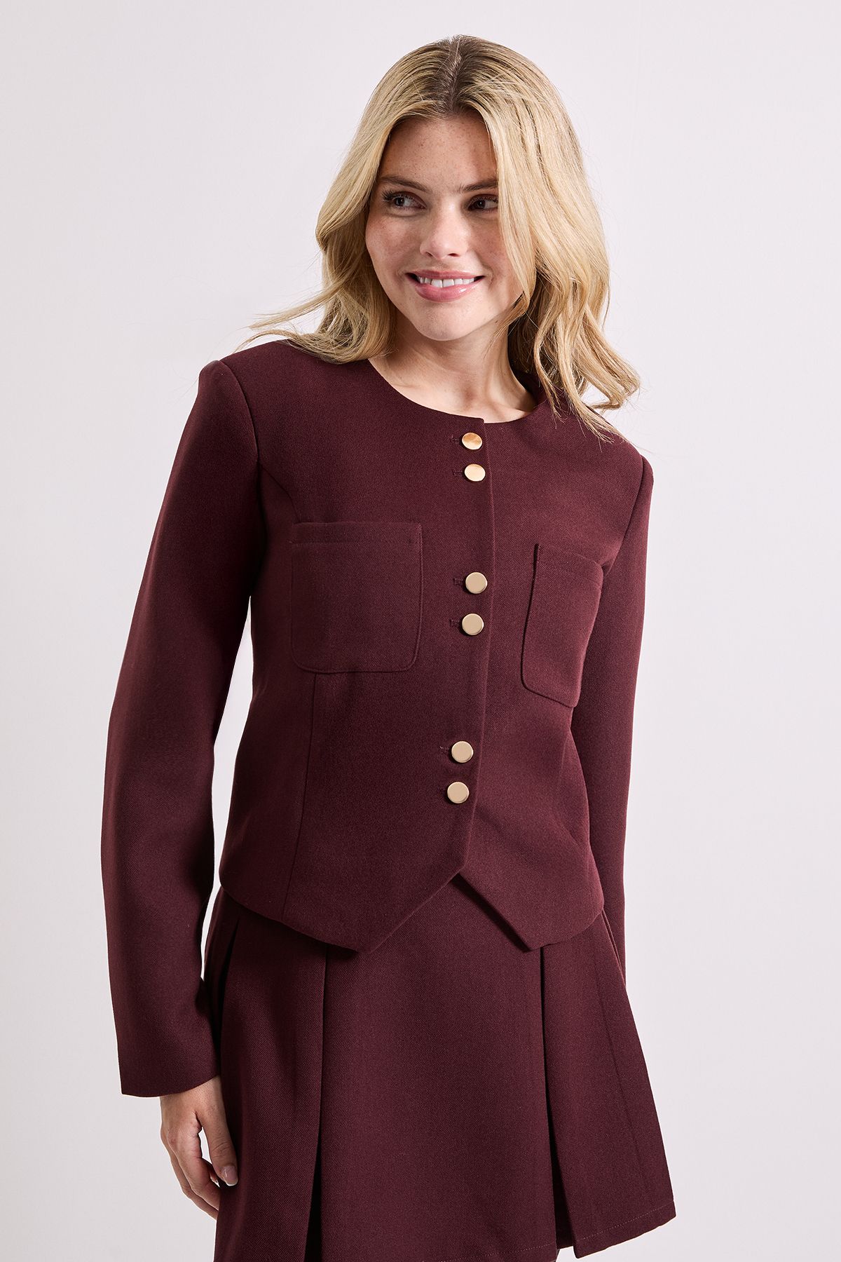 Dorothy Perkins Collarless Jacket Burgundy