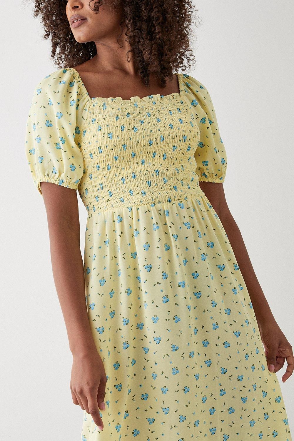 Dorothy Perkins Yellow Ditsy Floral Shirred Midi Dress Yellow image 2
