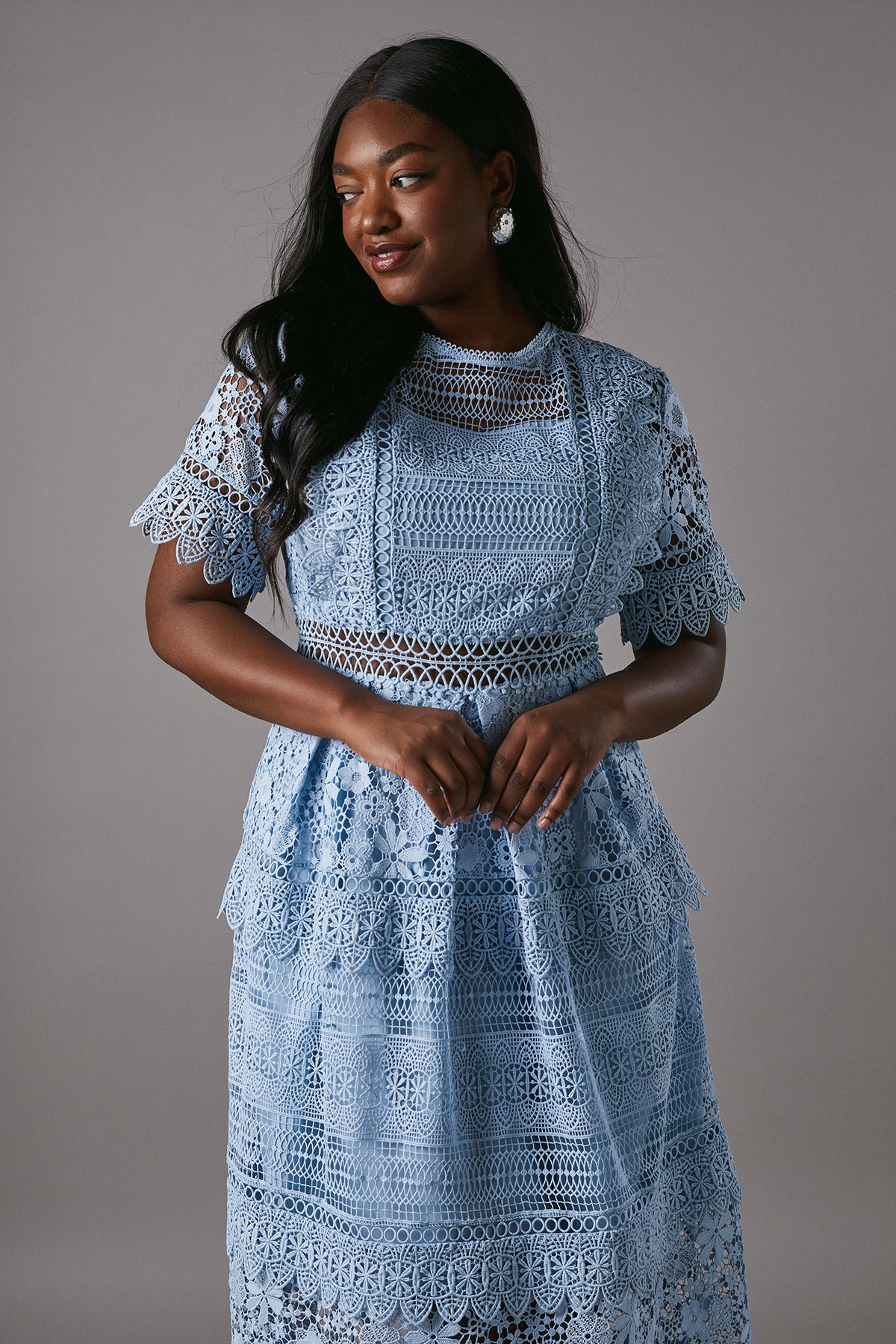 Coast Plus Short Sleeve Lace Midi Dress Powder Blue image 3